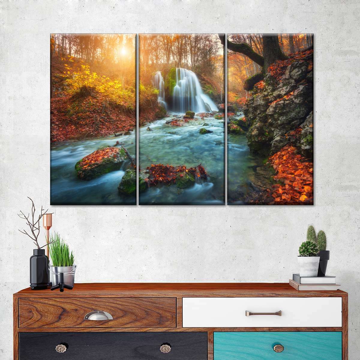 Autumnal Forest Waterfall Wall Art