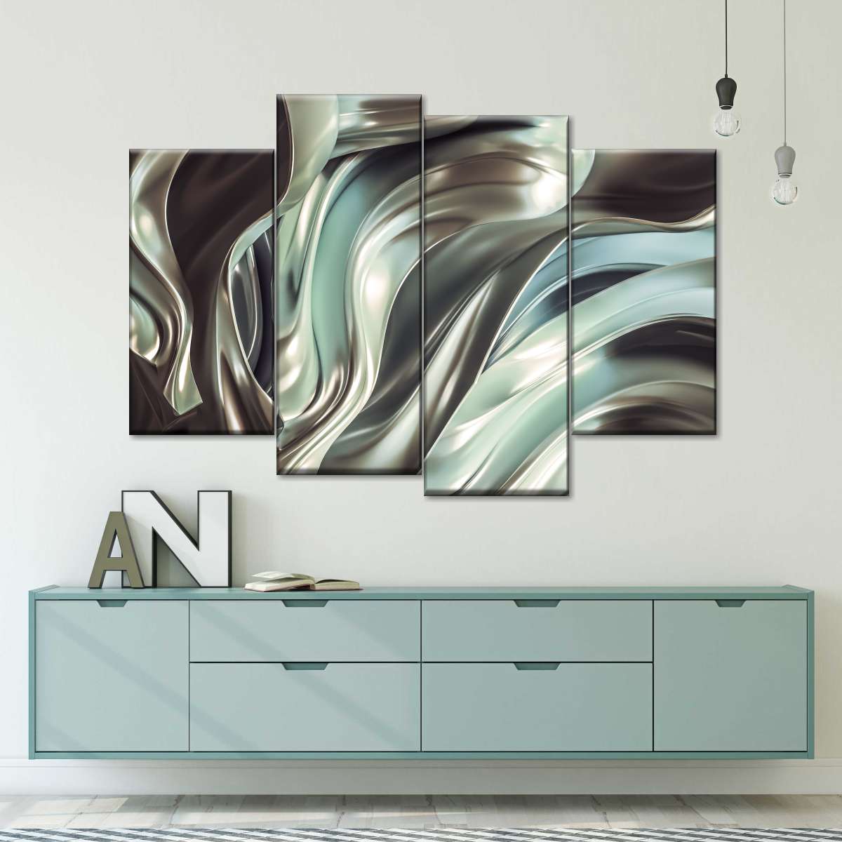 Glossy Silver Fabric Abstract Wall Art