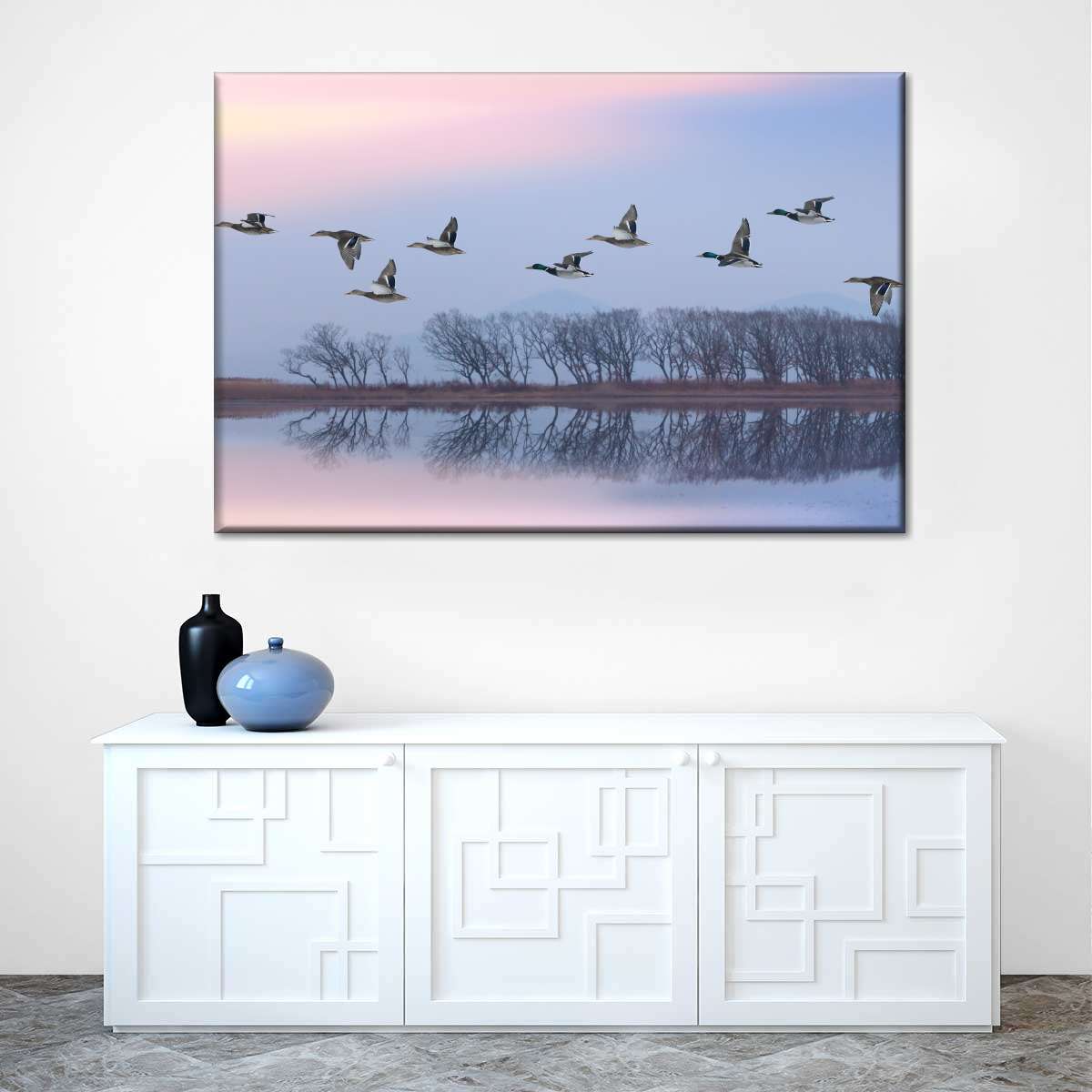 Pink Sky Over Ducks Wall Art