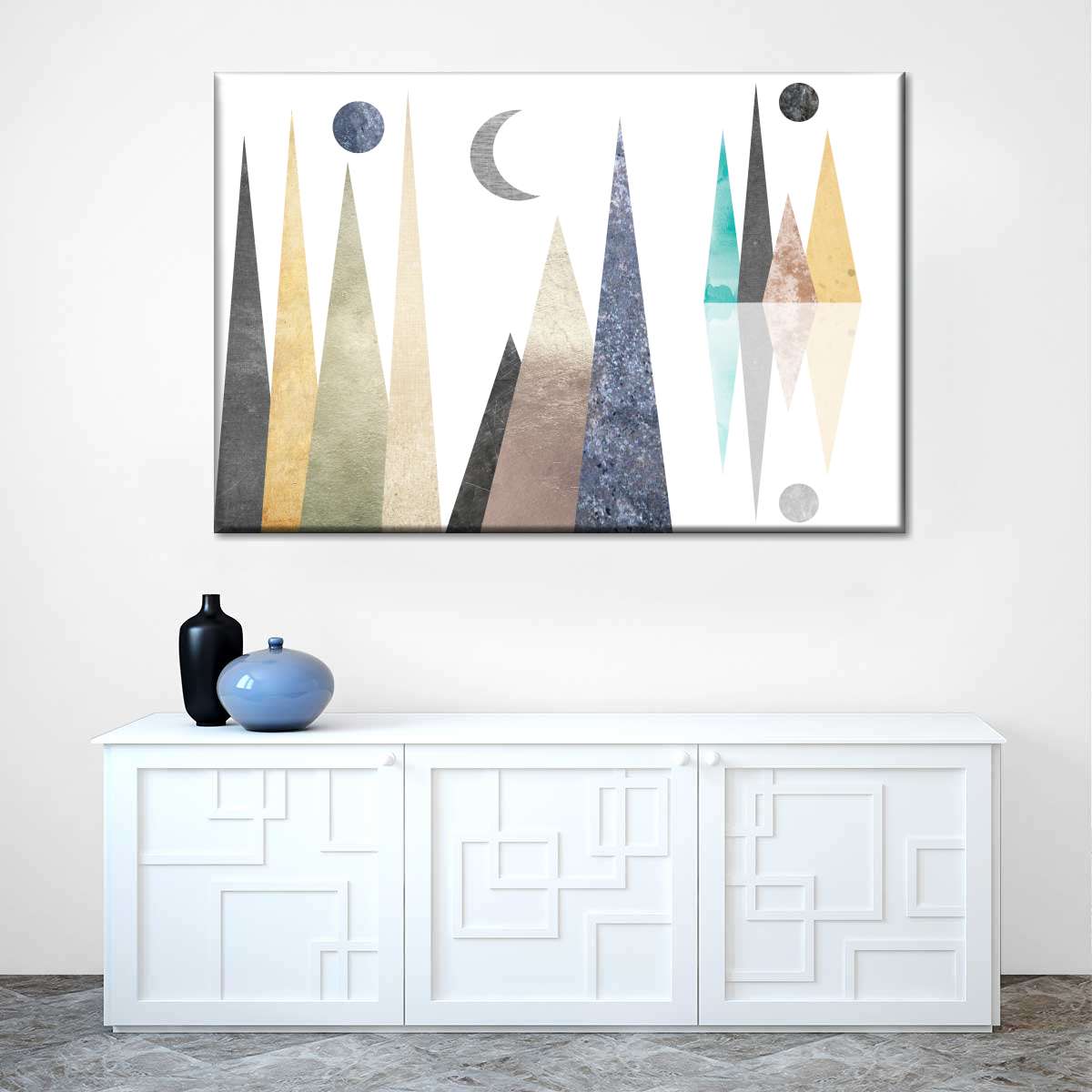 Geometric Mountain Scene Wall Art