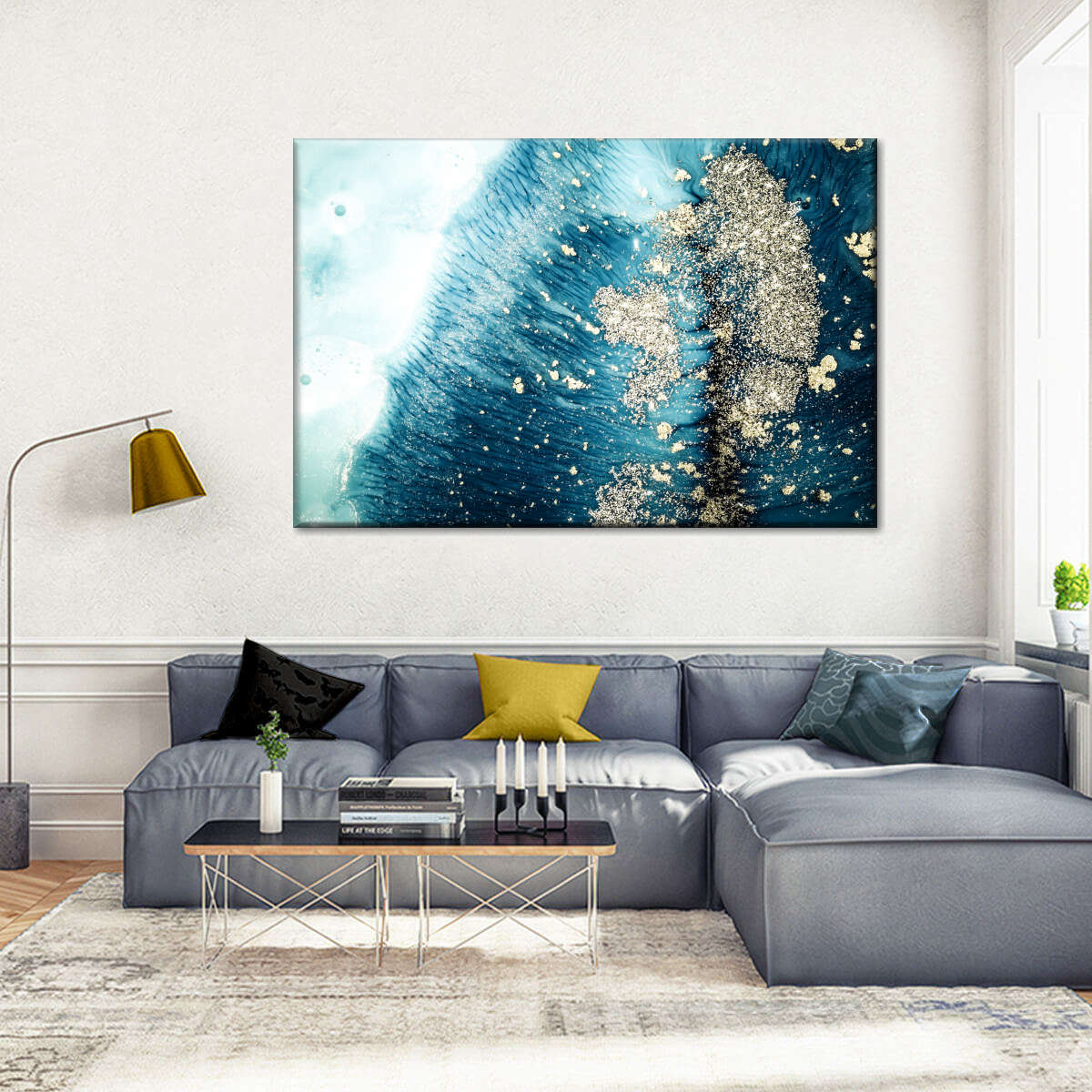 Blue White Gold Abstract Wall Art