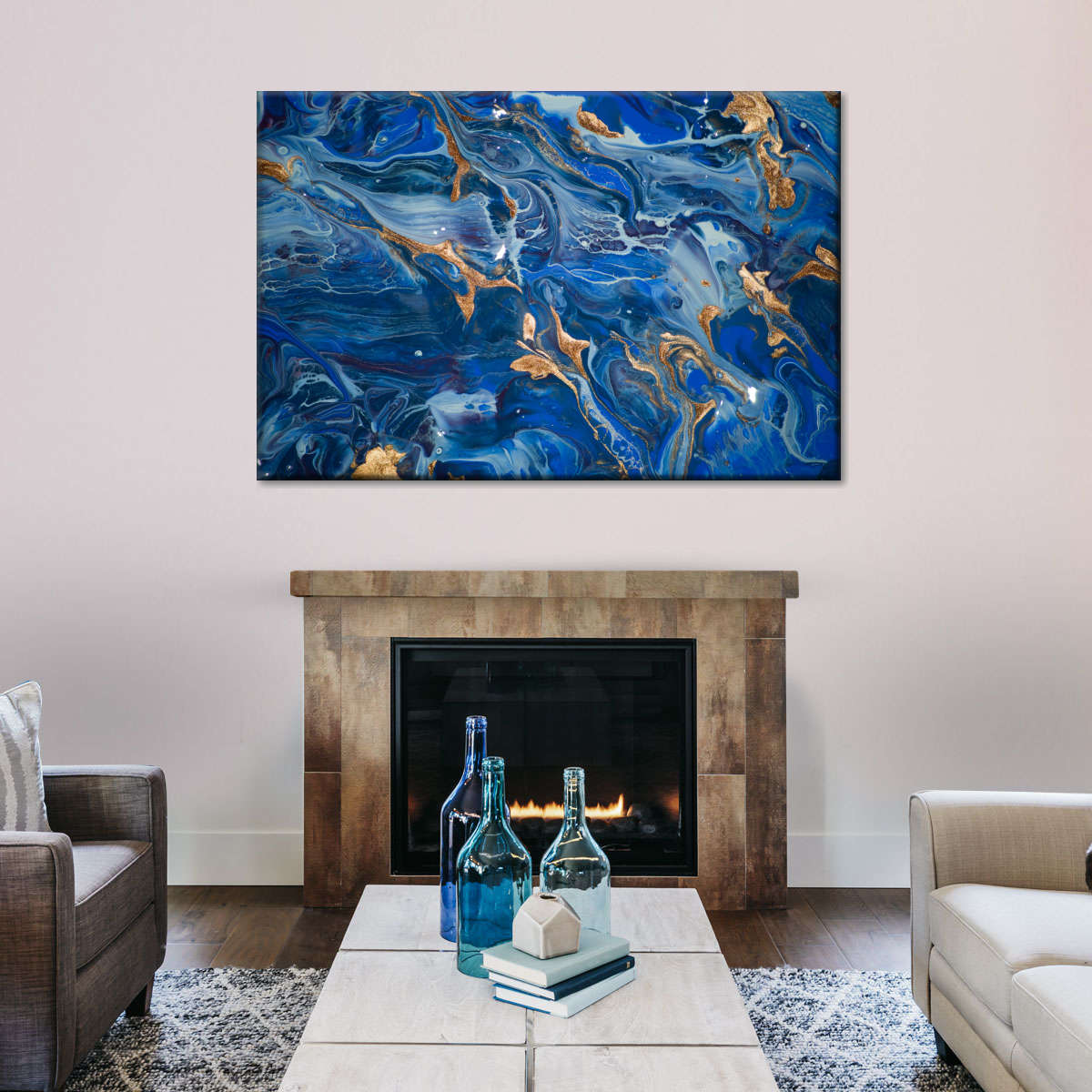 Navy And Gold Abstract Wall Art