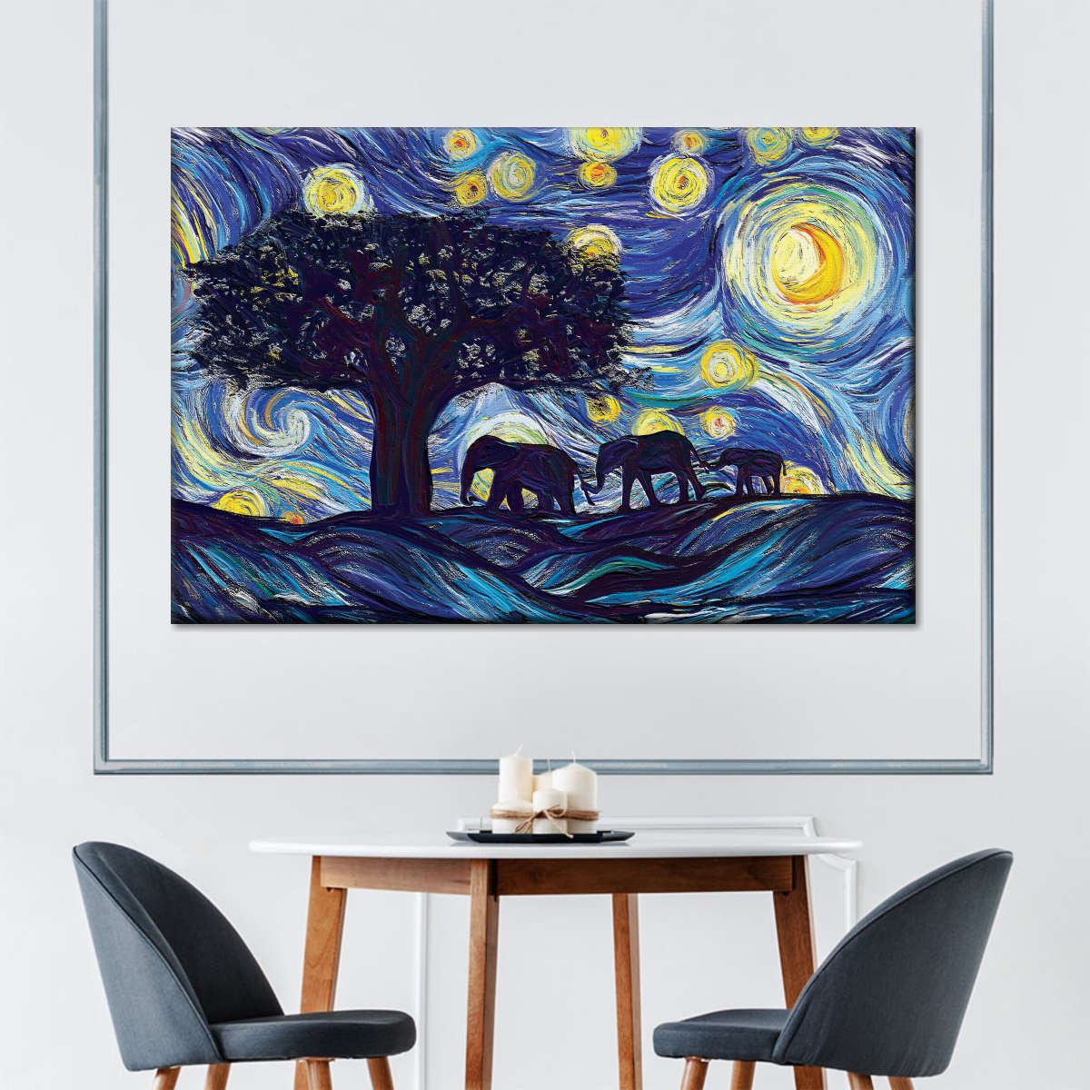 Elephant Family Starry Night Wall Art