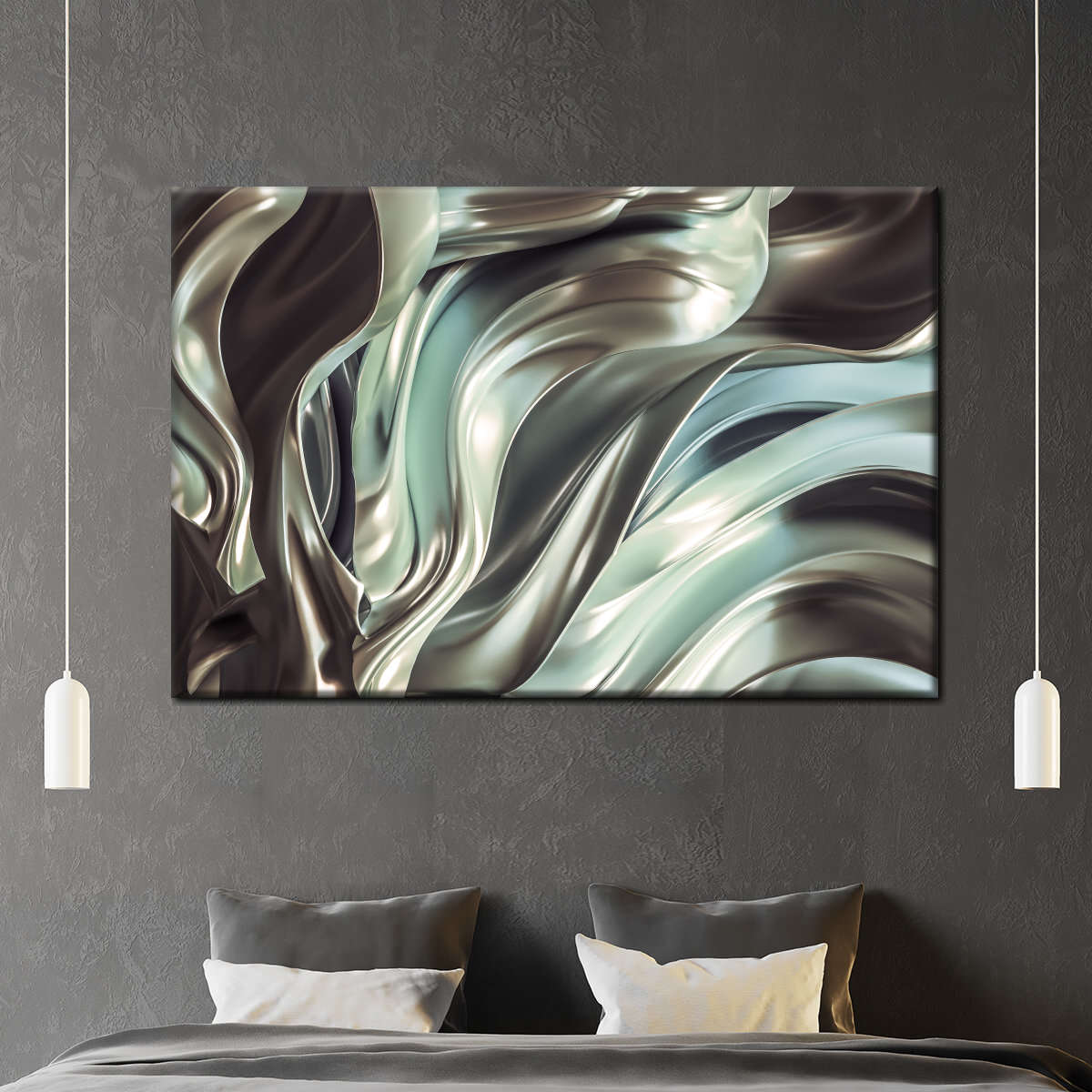 Glossy Silver Fabric Abstract Wall Art