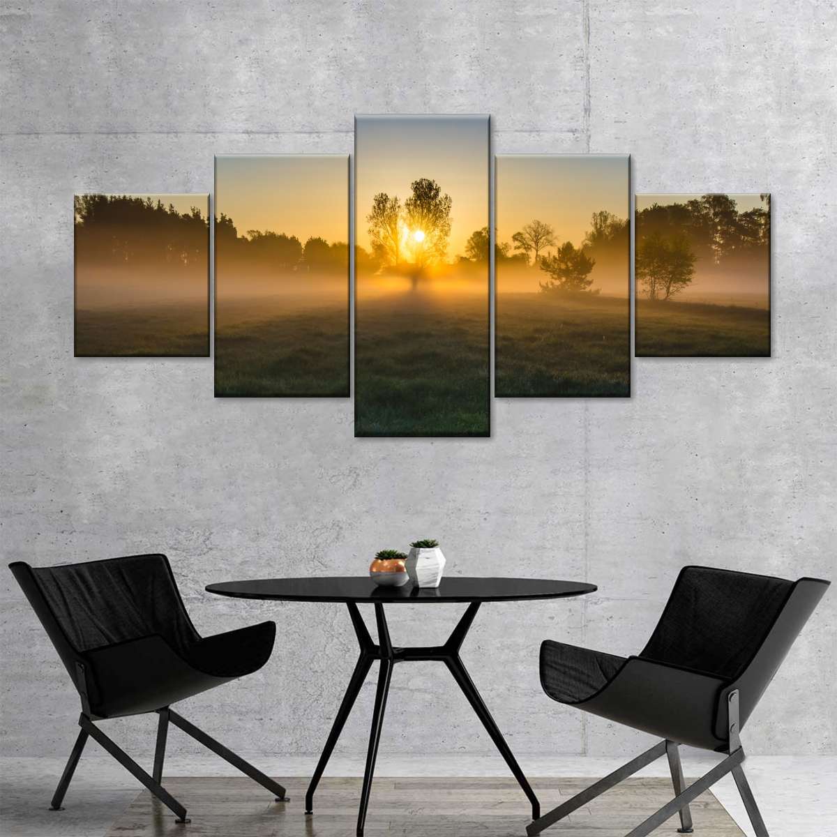 Misty Meadow At Sunrise Wall Art