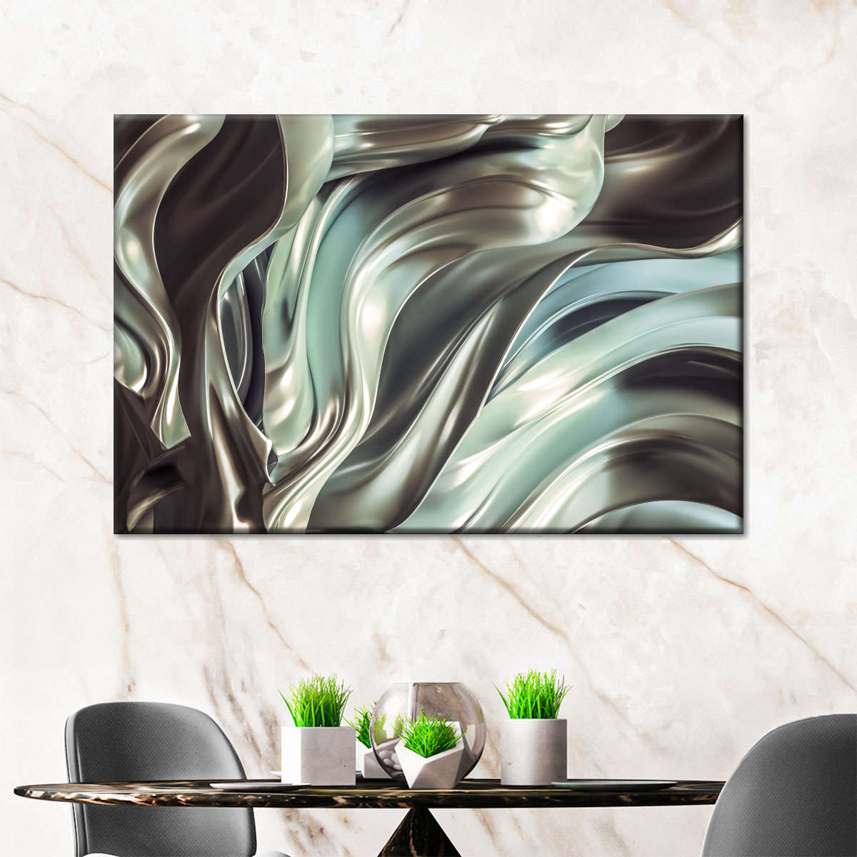 Glossy Silver Fabric Abstract Wall Art