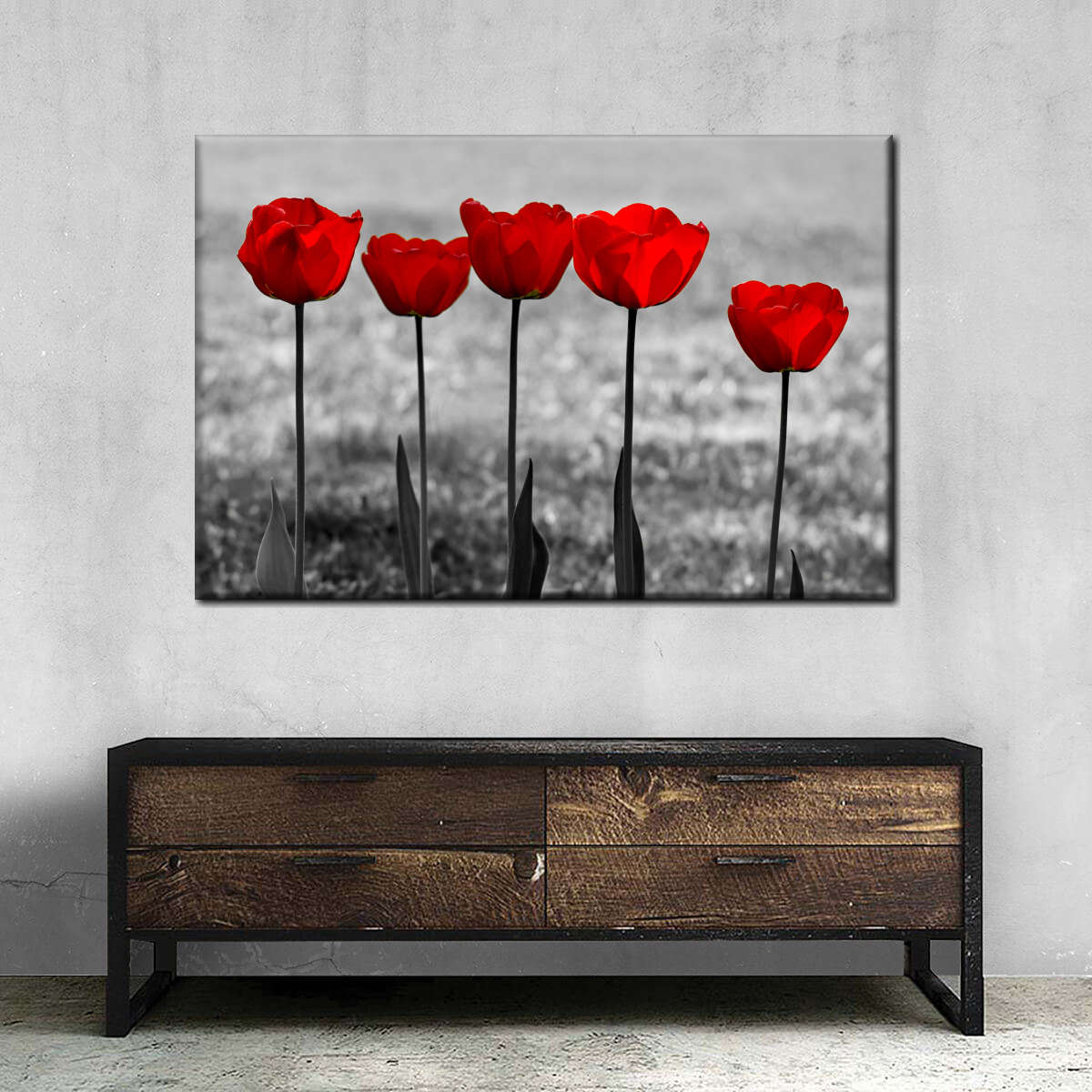 Five Red Tulips Wall Art