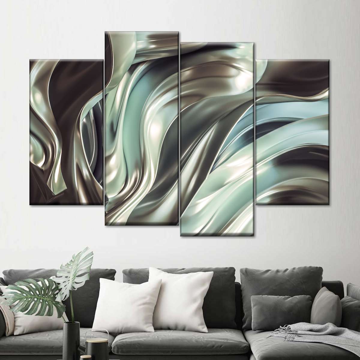 Glossy Silver Fabric Abstract Wall Art