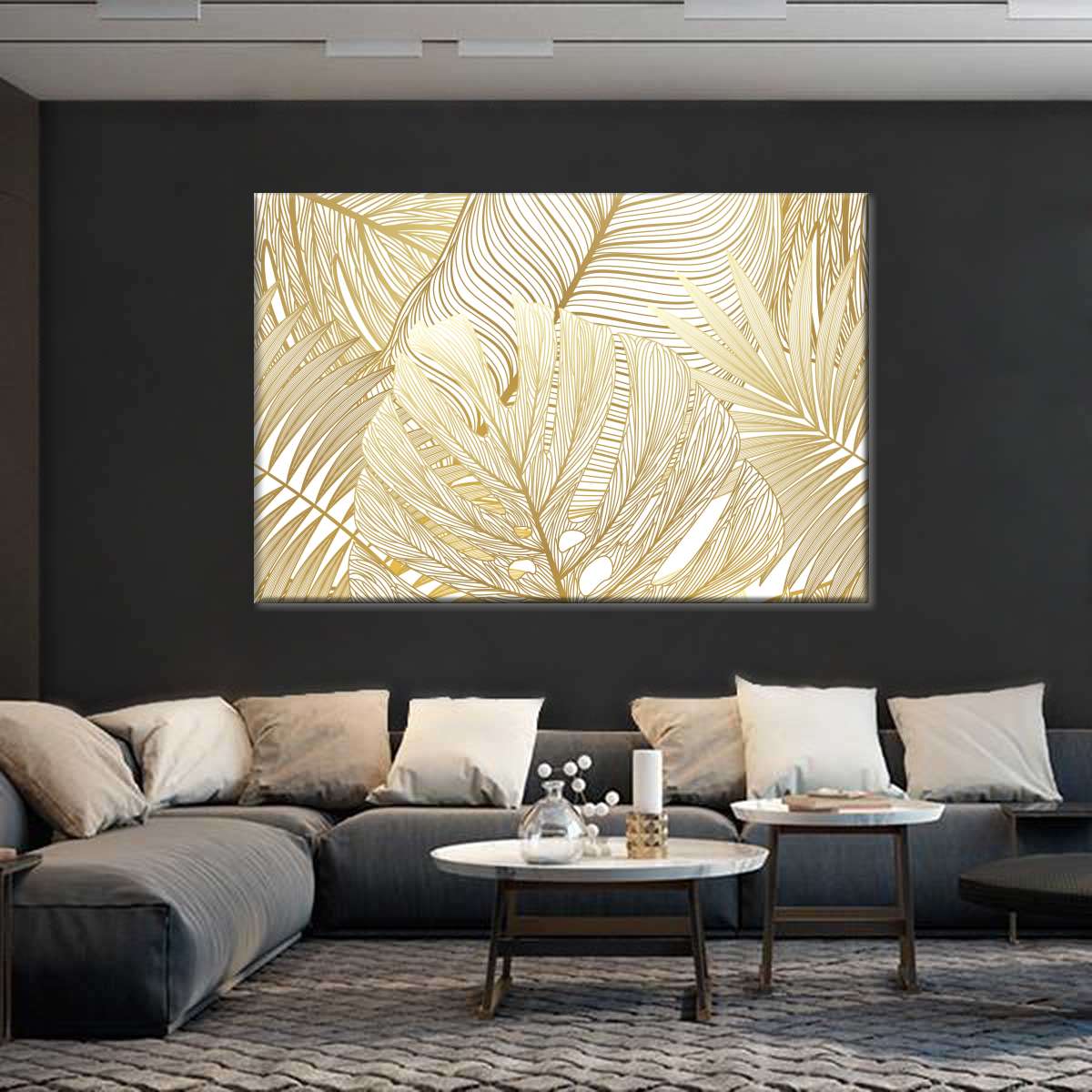 Golden Tropical Leaves Wall Art