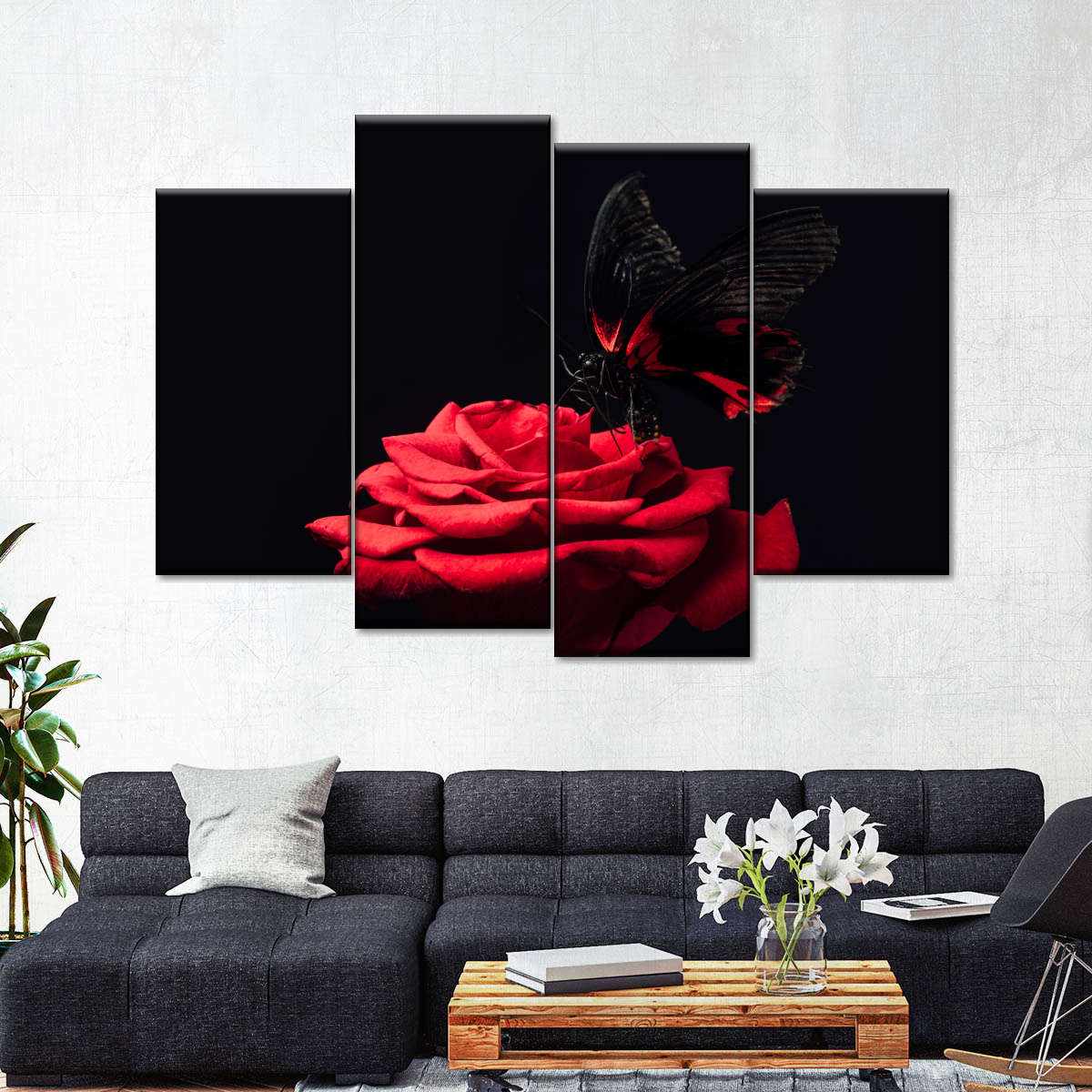 Butterfly Kissing The Rose Wall Art