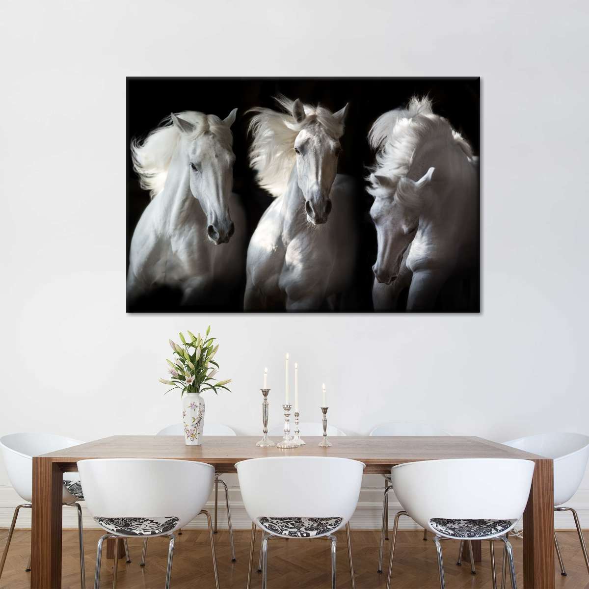 Three White Horses Wall Art