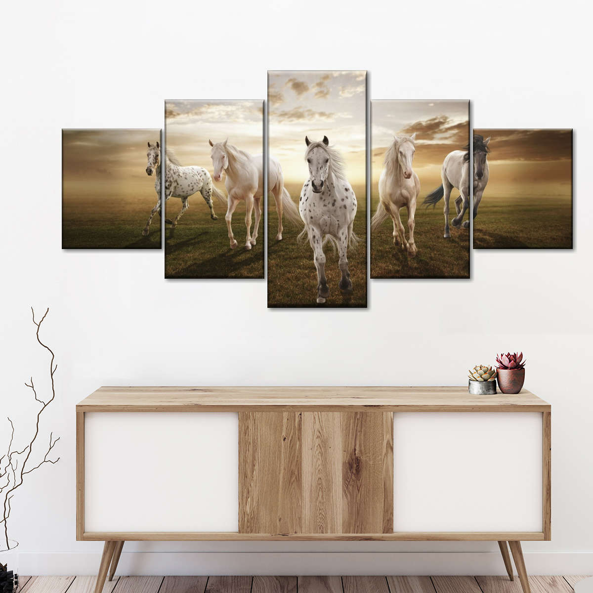 Dramatic White Horses Wall Art