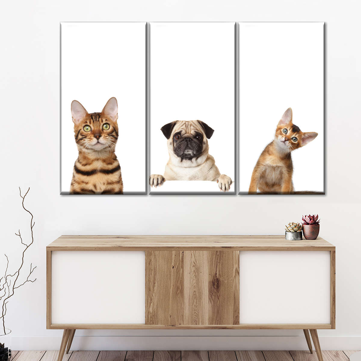 Pug And Cats Wall Art