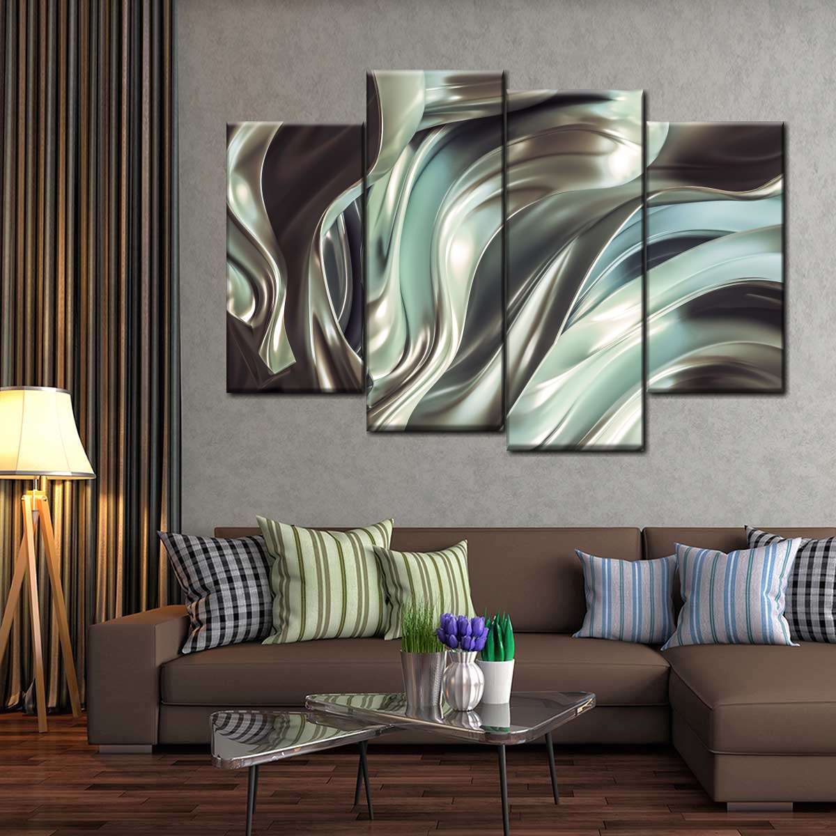 Glossy Silver Fabric Abstract Wall Art