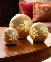 LED Snowflake Globes w/6 Hour Timer (Set of 3) 4"-8"D Glass (Requires 3 AA Batteries, Not Included)