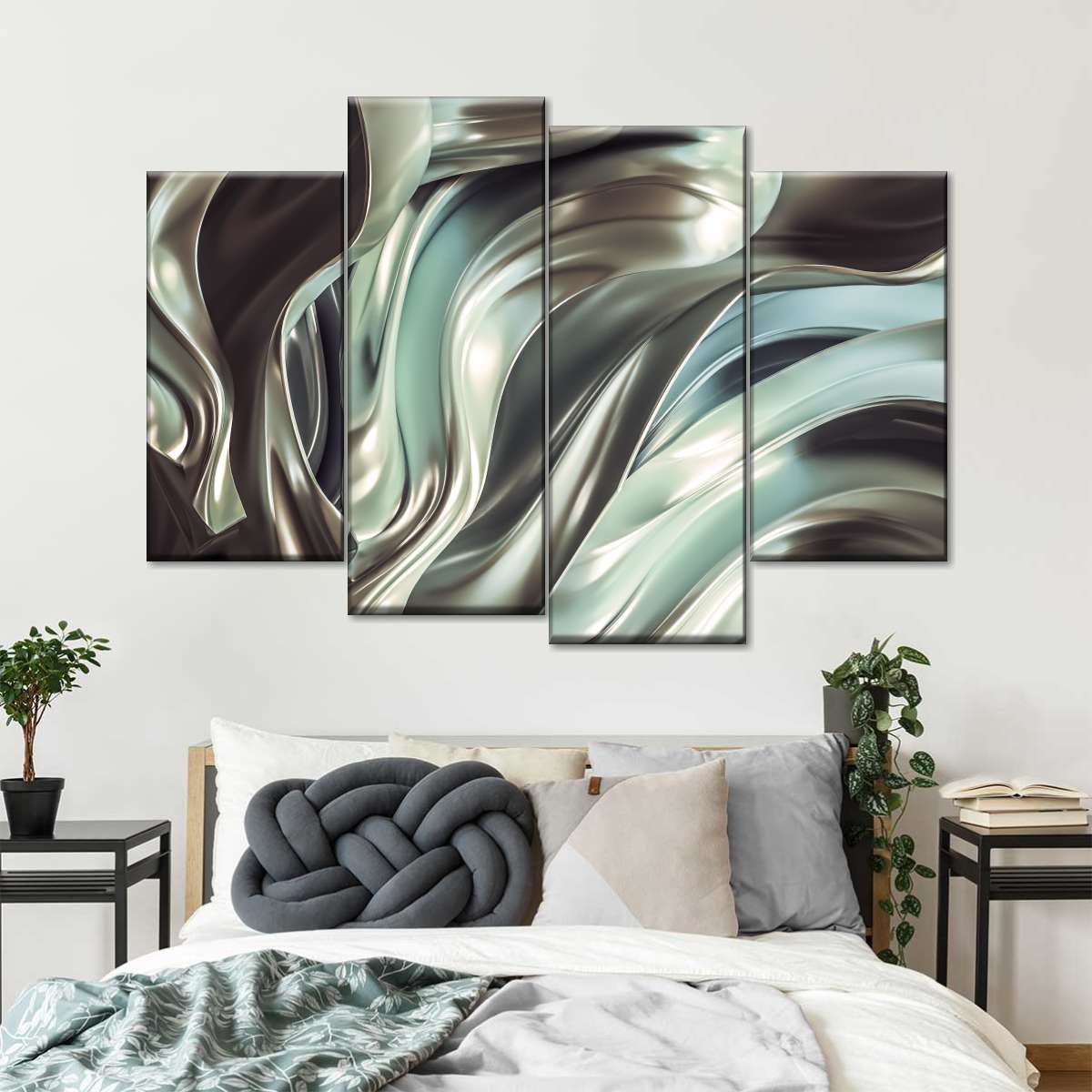 Glossy Silver Fabric Abstract Wall Art