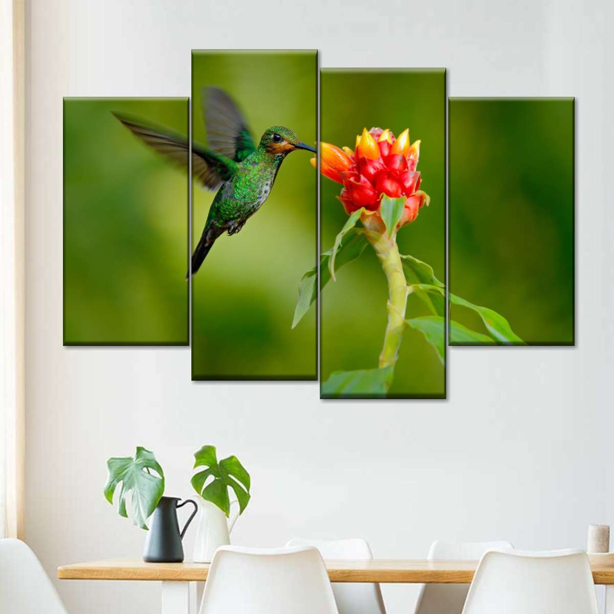 Flower And Green Hummingbird Wall Art