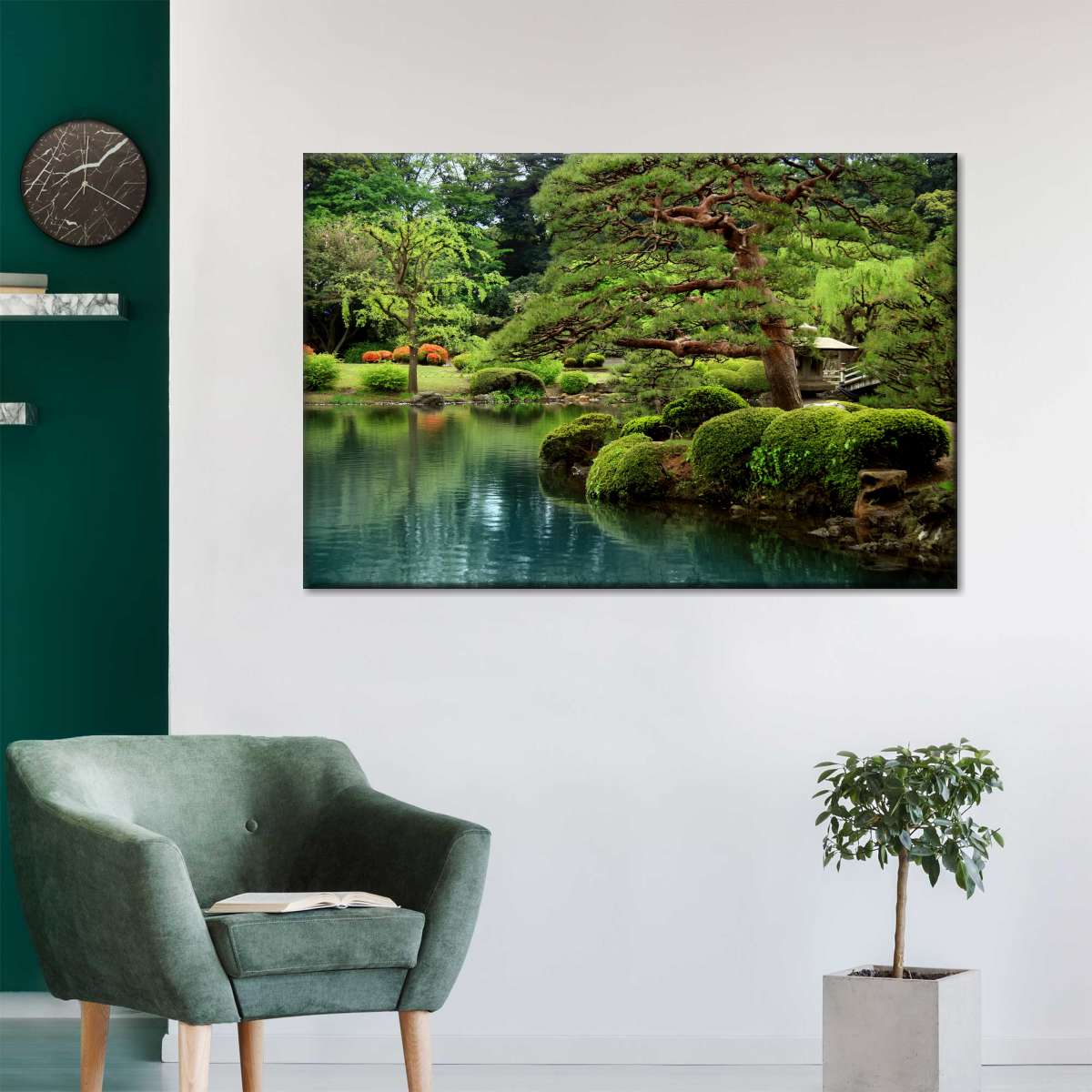 Zen Lakeside Bonsai Trees Wall Art