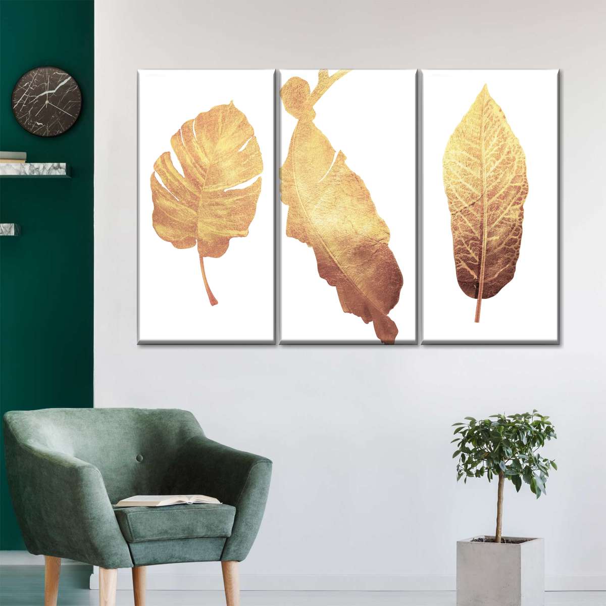 Triple Golden Leaves Wall Art