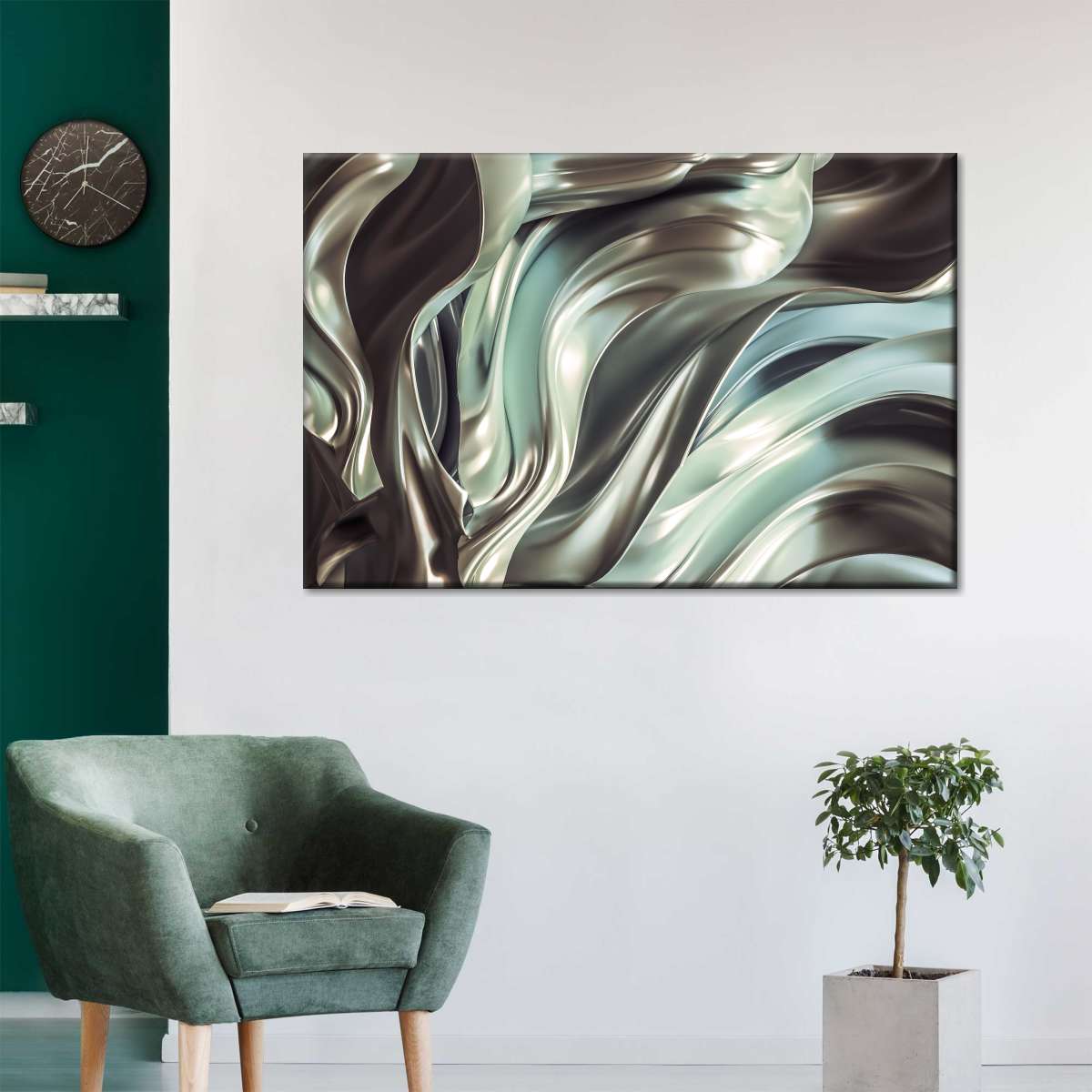 Glossy Silver Fabric Abstract Wall Art