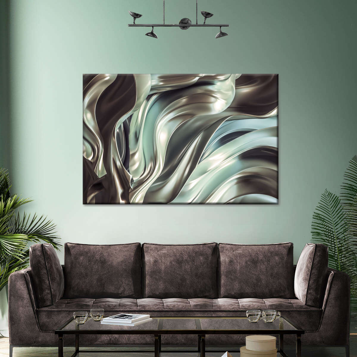 Glossy Silver Fabric Abstract Wall Art