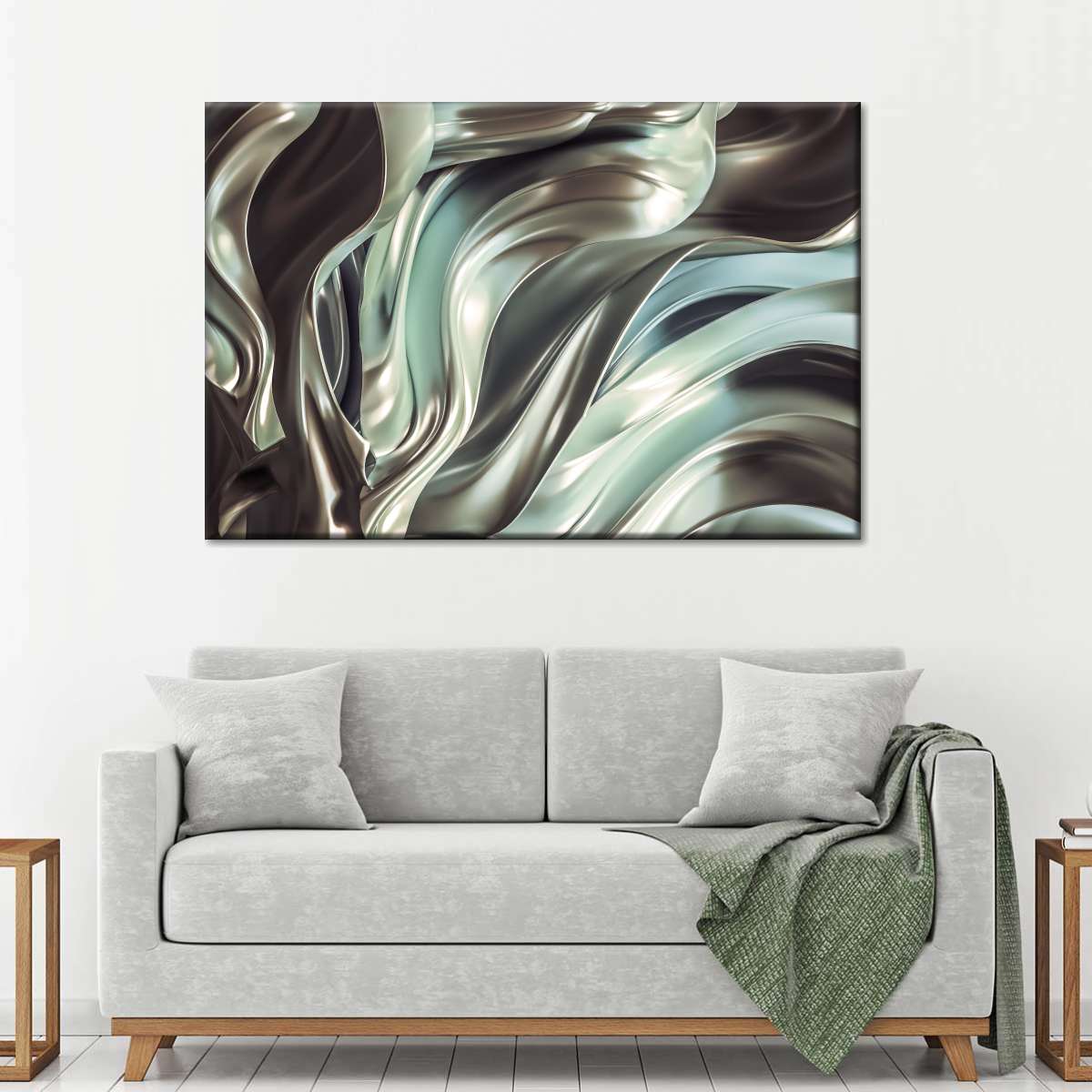 Glossy Silver Fabric Abstract Wall Art