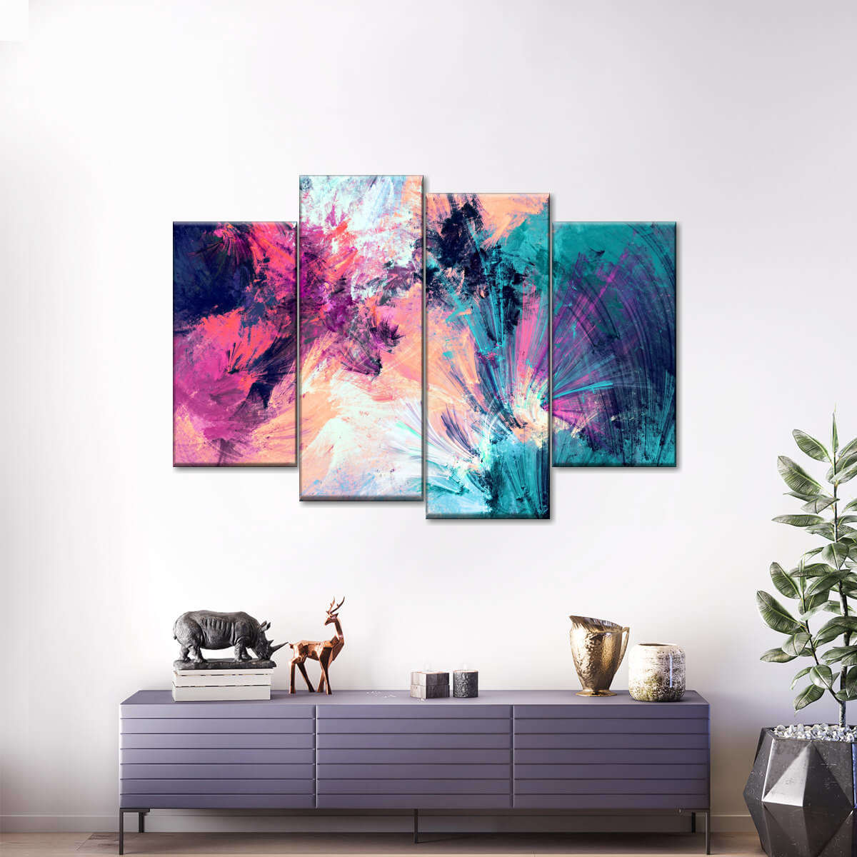 Pink And Blue Abstract Wall Art