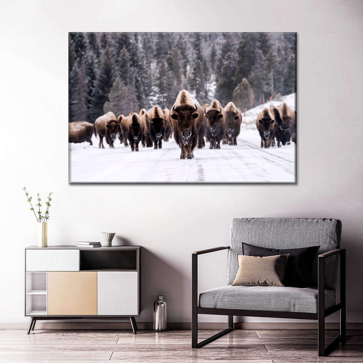 Bison Herd In Winter Wall Art