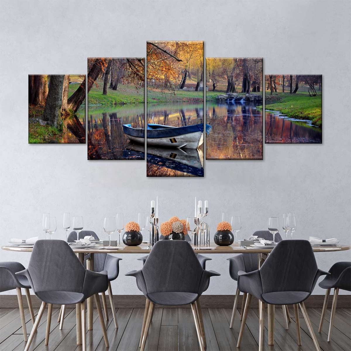 Autumn Lake Boat Wall Art