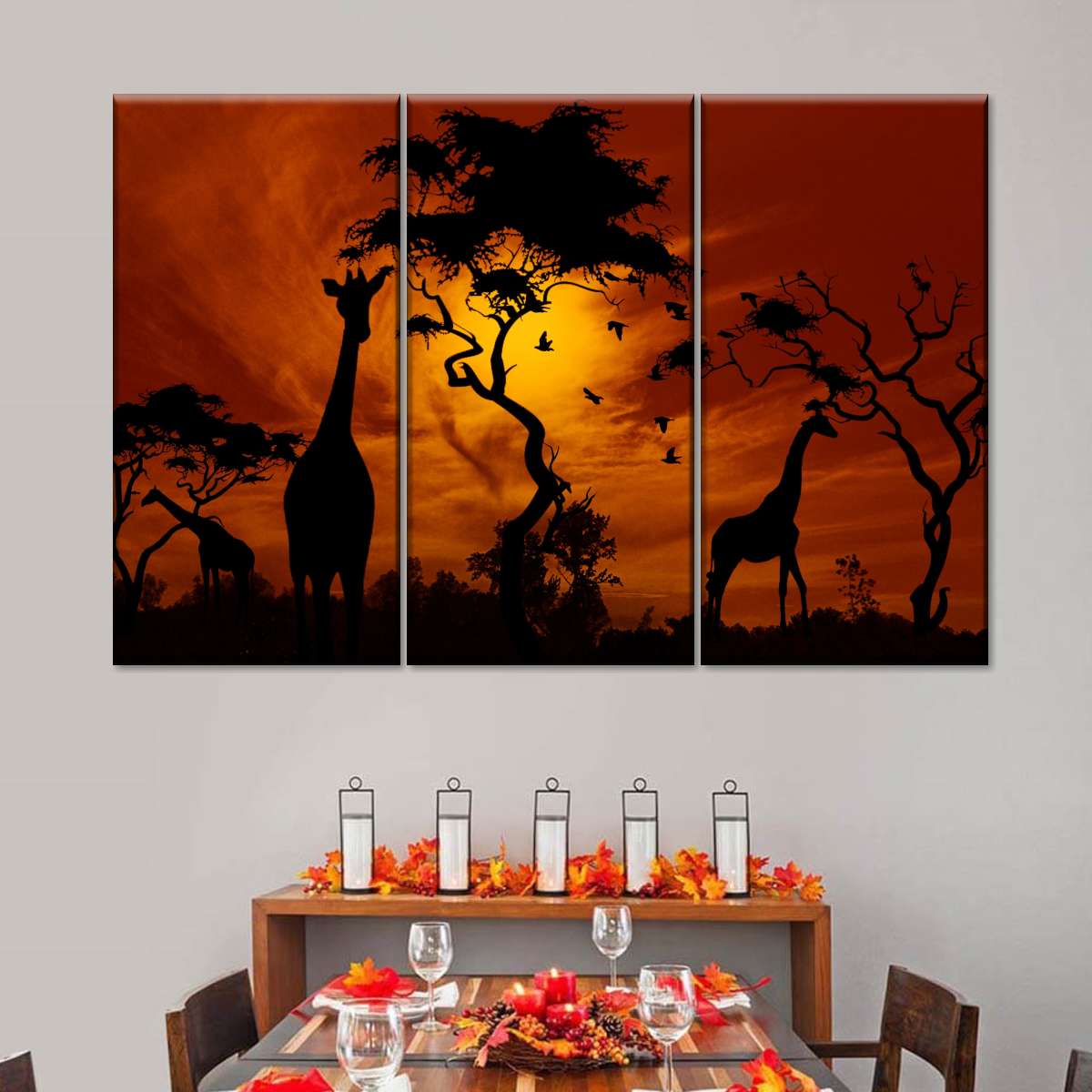 Silhouetted African Giraffes Wall Art