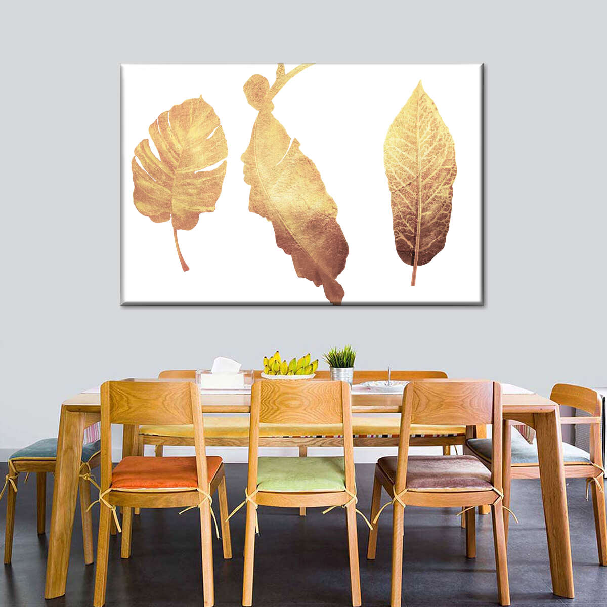 Triple Golden Leaves Wall Art