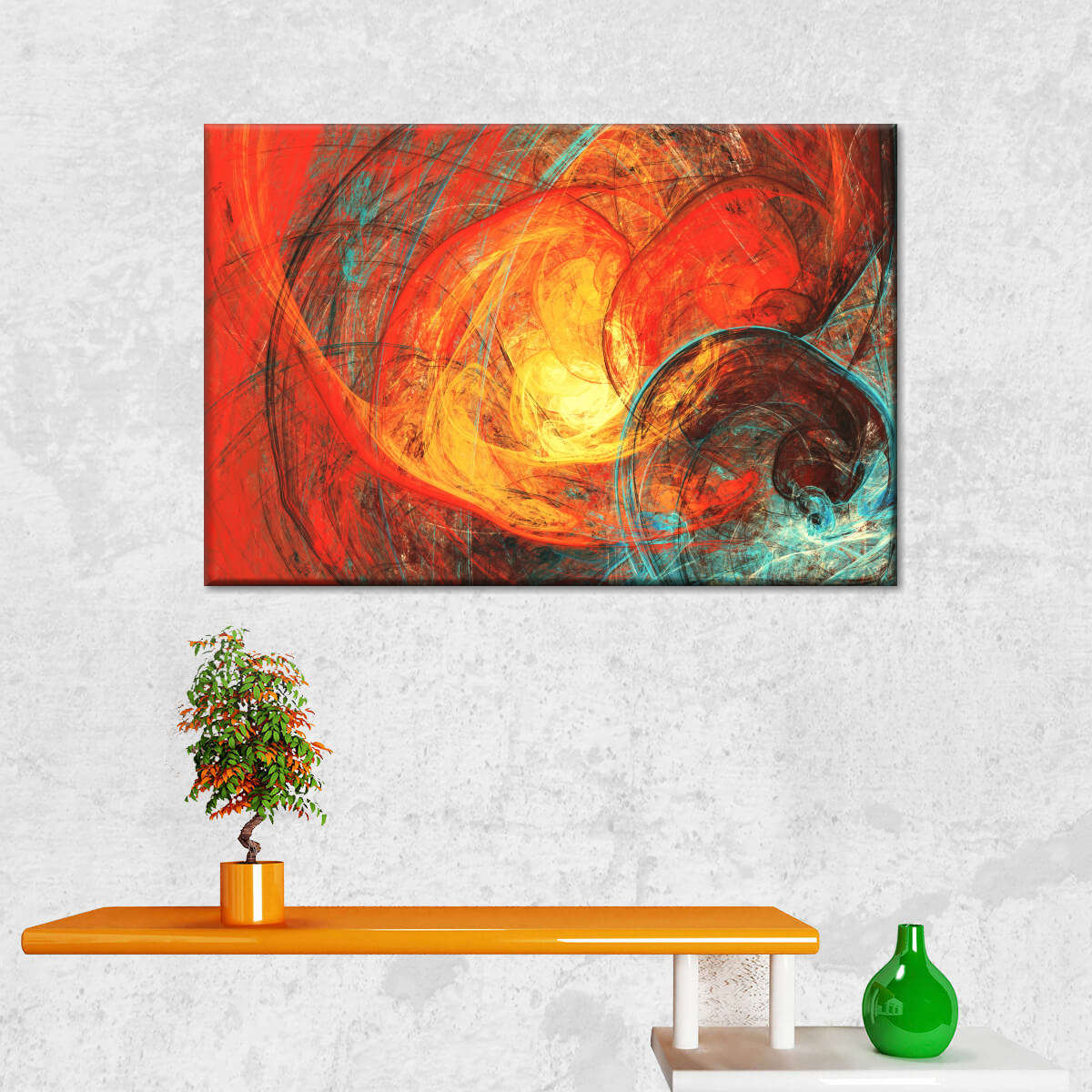 Flaming Sun Dynamic Abstract Wall Art