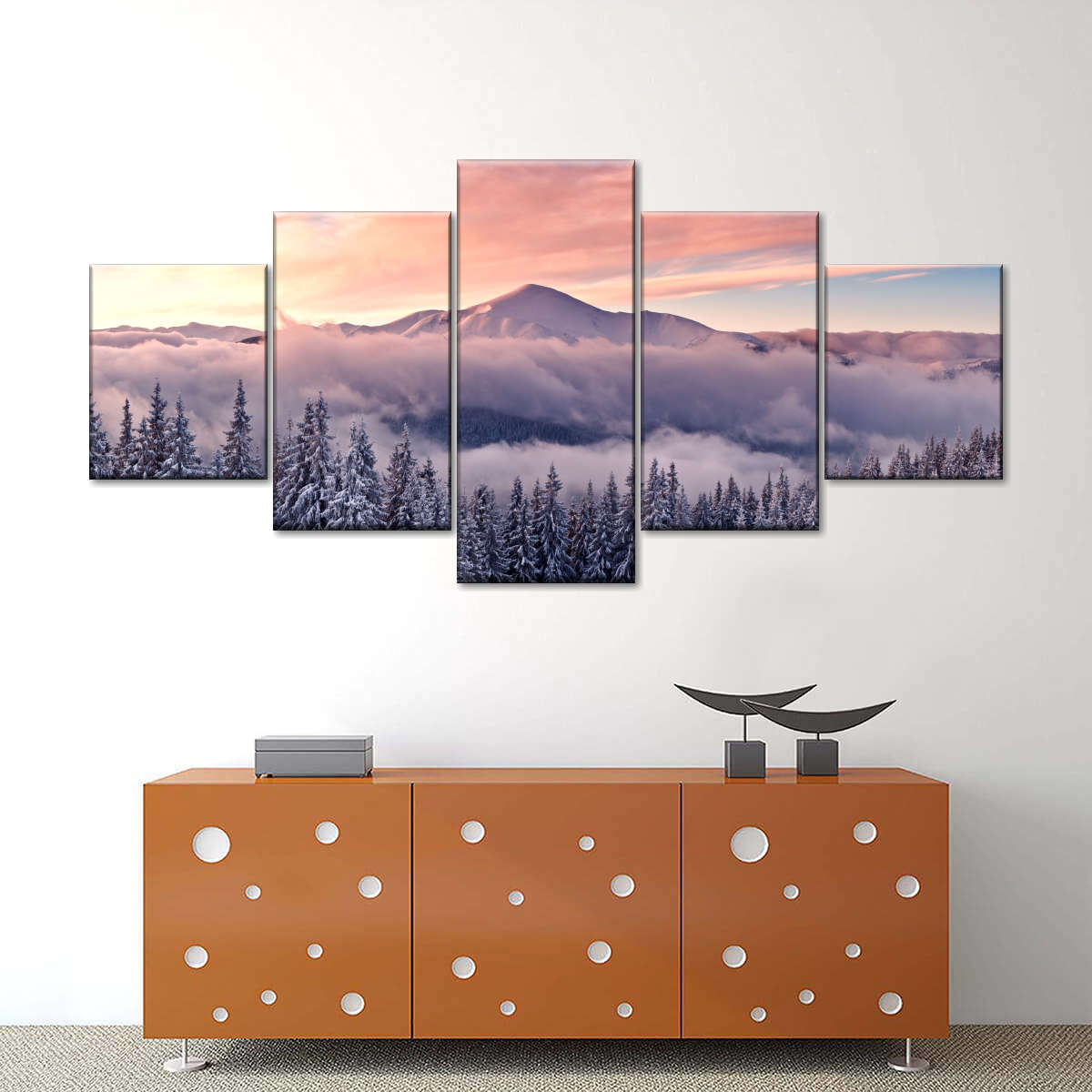 Snowy Mountain At Sunset Wall Art