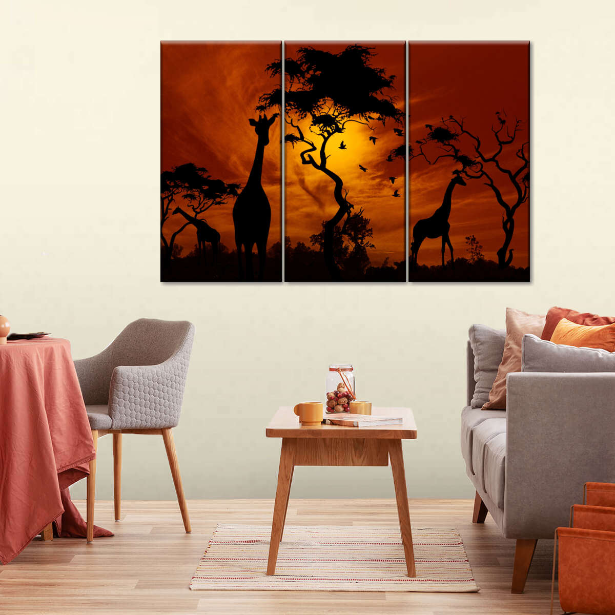 Silhouetted African Giraffes Wall Art