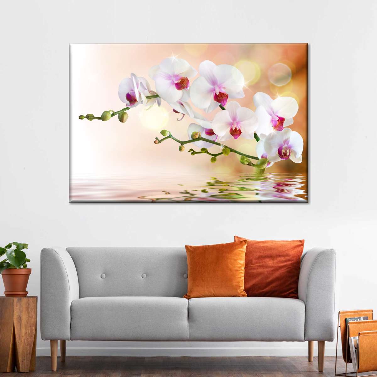 Orchid Flowers On Water Wall Art