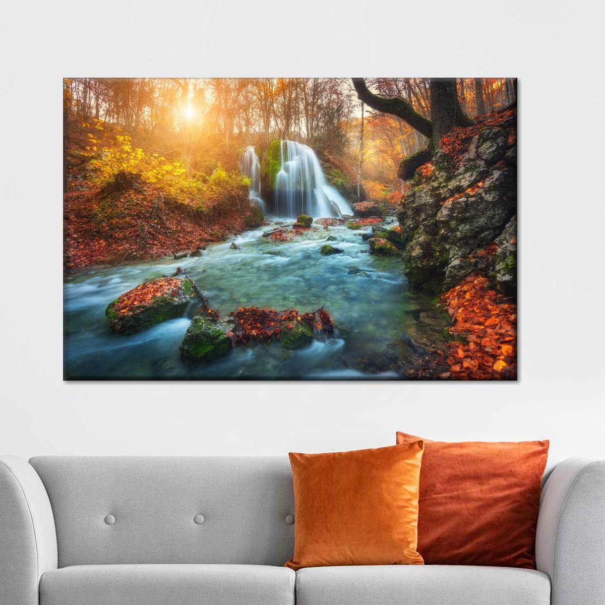 Autumnal Forest Waterfall Wall Art