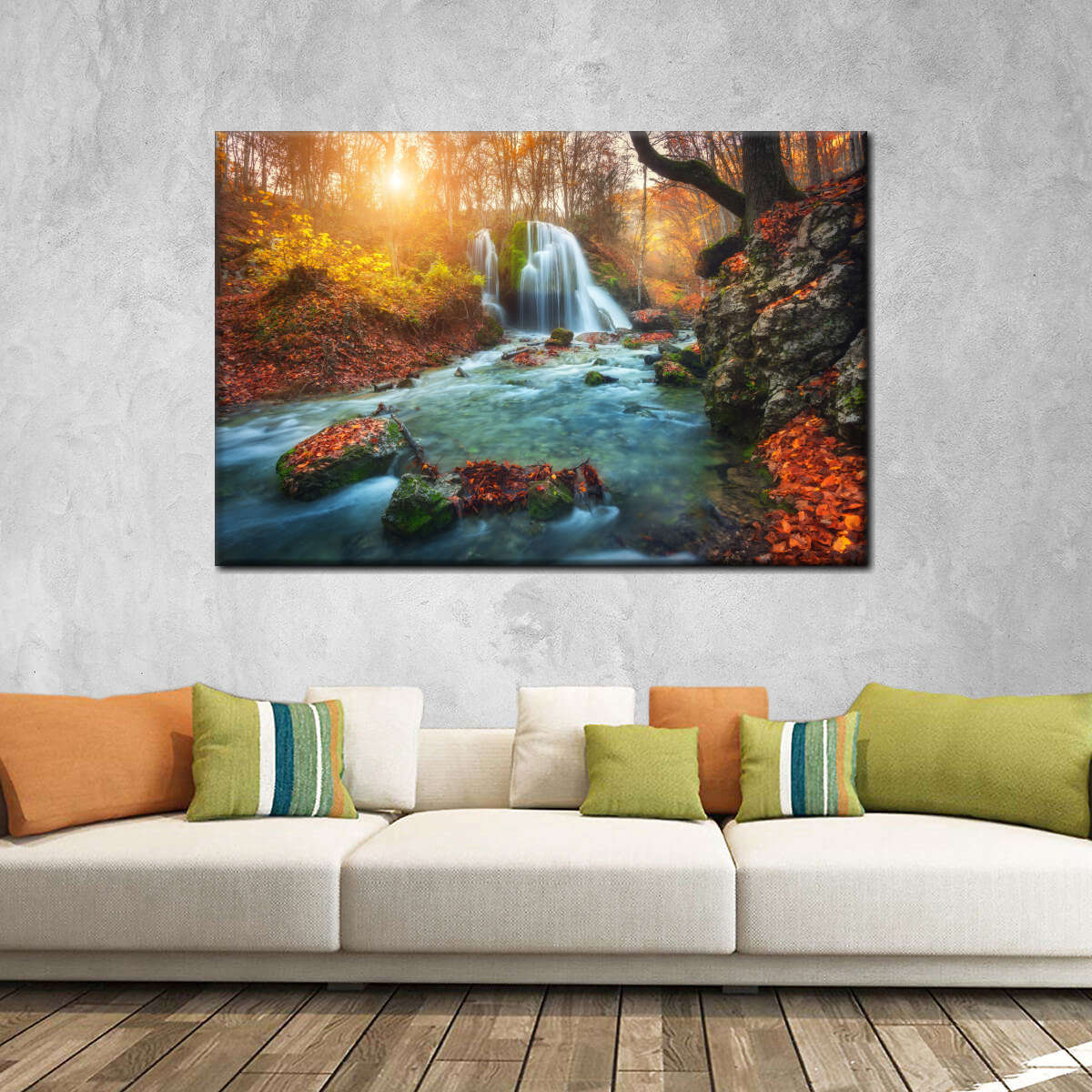 Autumnal Forest Waterfall Wall Art