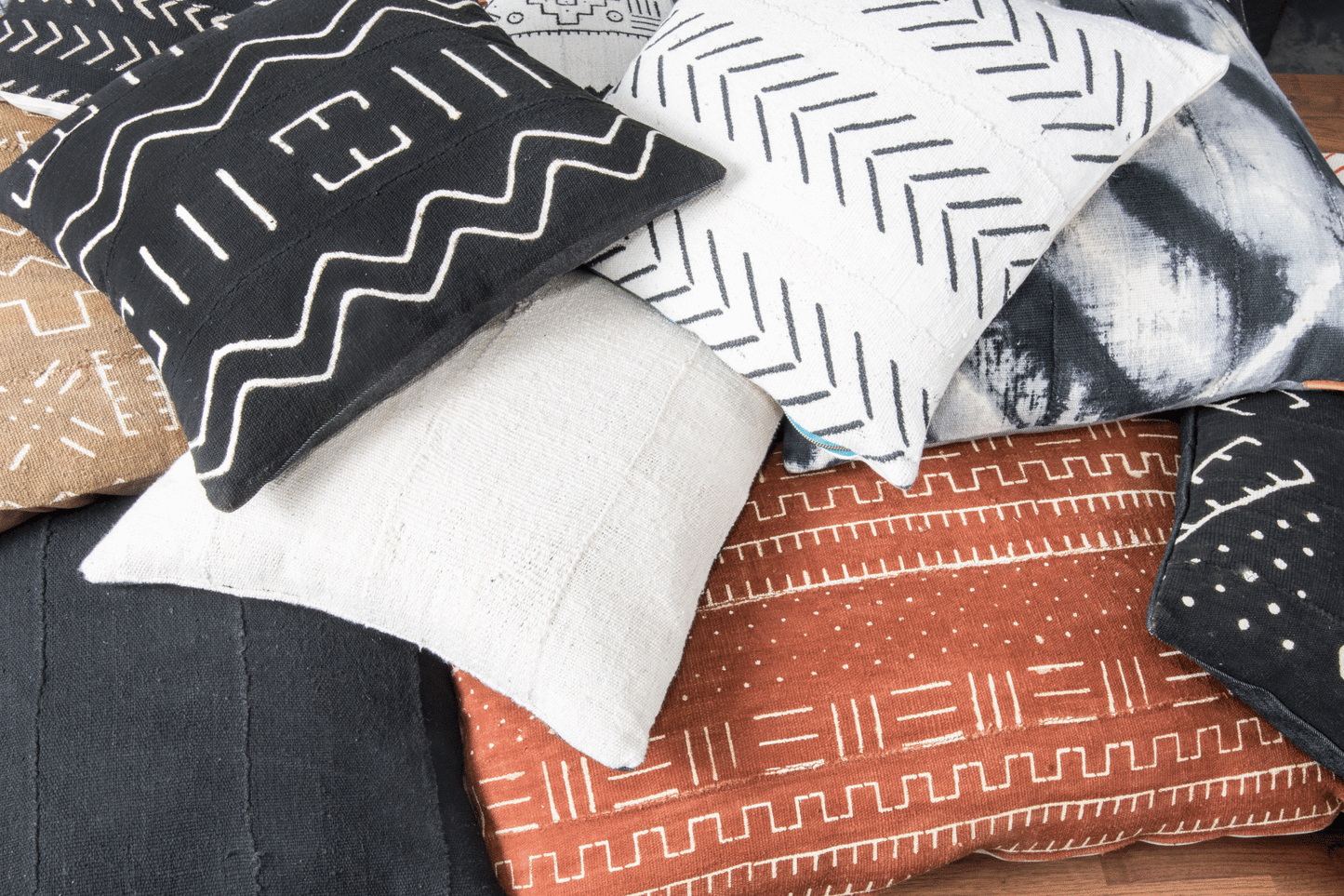 Modern Boho | Black & White Neutral Mudcloth Pillow