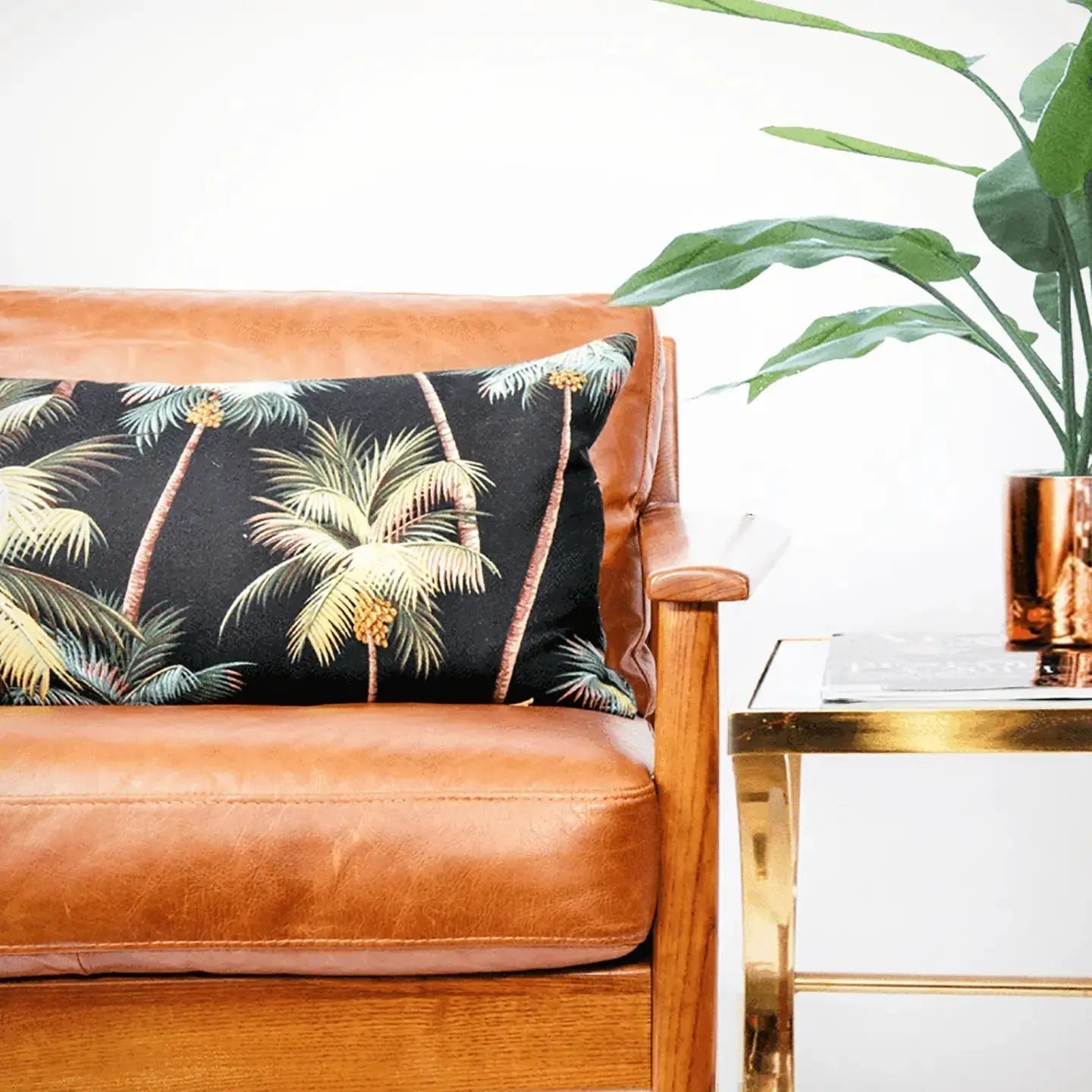 Modern Boho | Neon Palm Tree Queen Lumbar Pillow