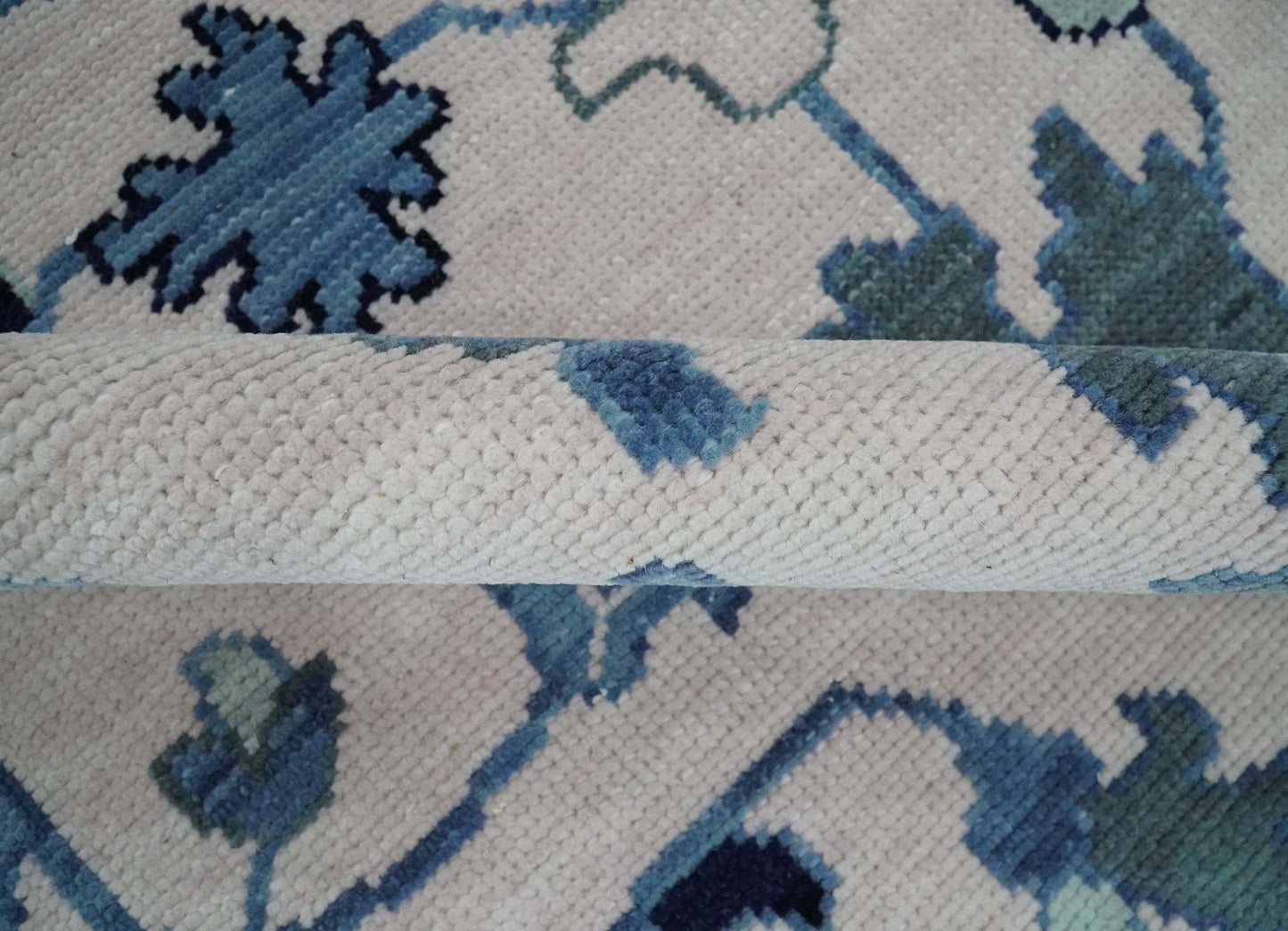 Soft Pink, Gray and Blue Hand Knotted Traditional Oushak Custom Made Wool Area Rug