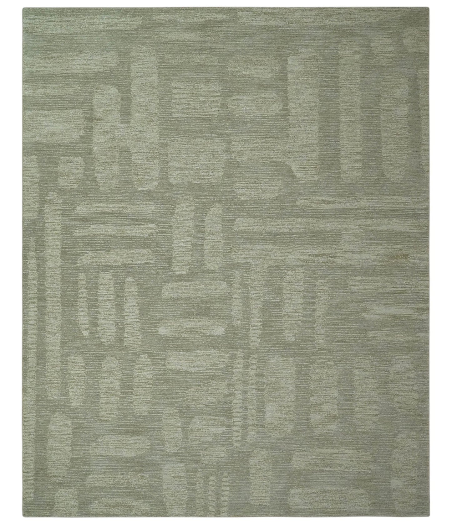 Modern Contemporarry Olive and Ivory Hand Tufted Custom Made wool rug