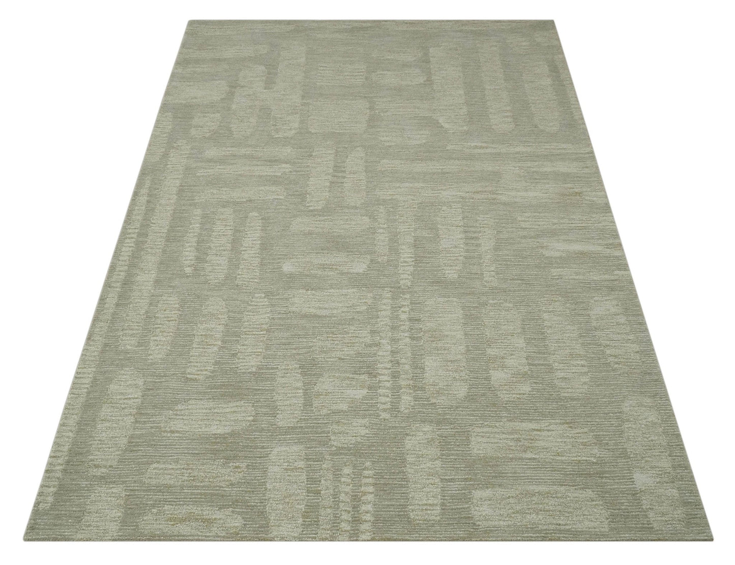 Modern Contemporarry Olive and Ivory Hand Tufted Custom Made wool rug
