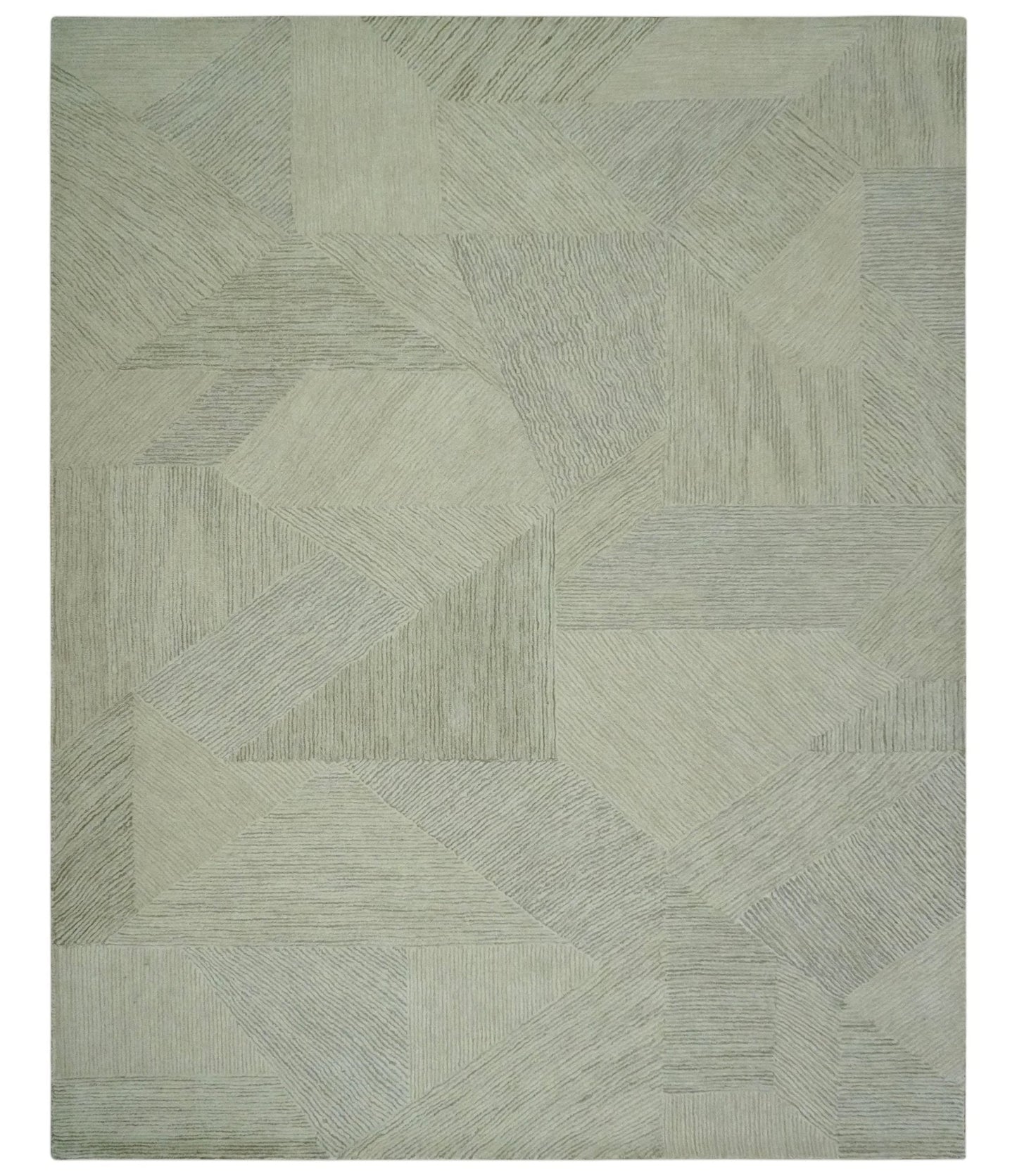 Modern Geometrical Ivory, Gray and Olive Stripes Textured Hand Tufted Custom Made rug