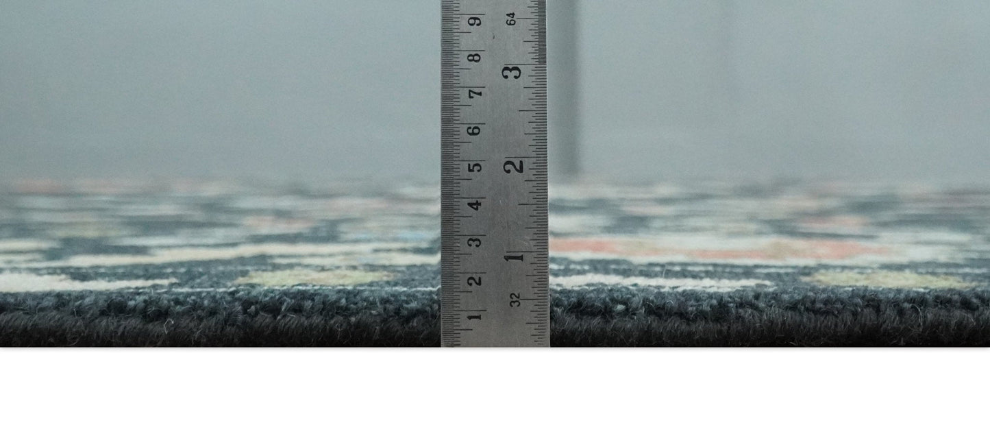 Modern Hand Knotted Black and Multicolor Traditional Oushak Custom Made Wool Area Rug