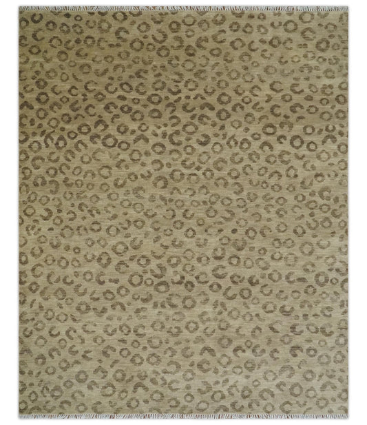Modern leopard Design Hand knotted Camel and Taupe Custom Made wool area rug