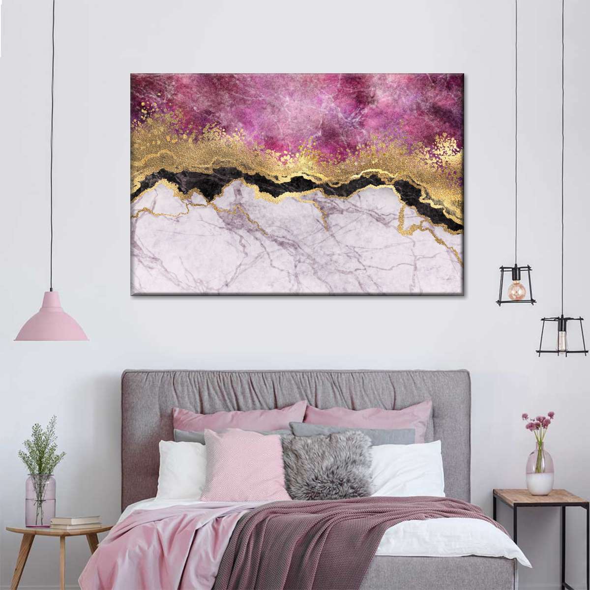 Pink And Gold Abstract Wall Art