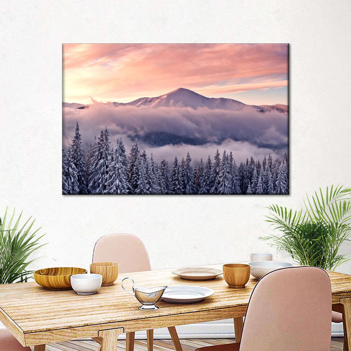 Snowy Mountain At Sunset Wall Art