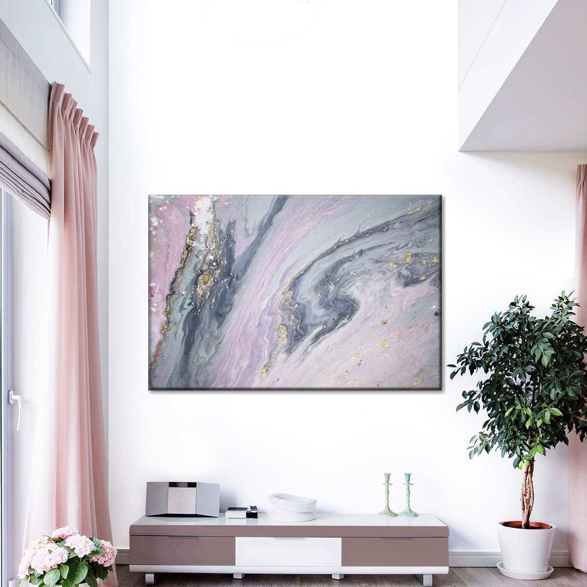 Pink And Grey Abstract Wall Art