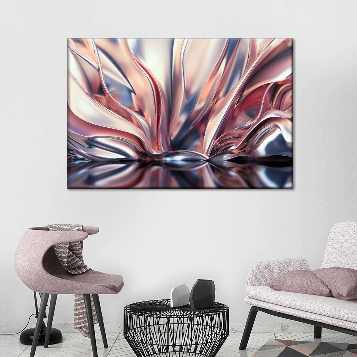 Pink And Silver Abstract Wall Art