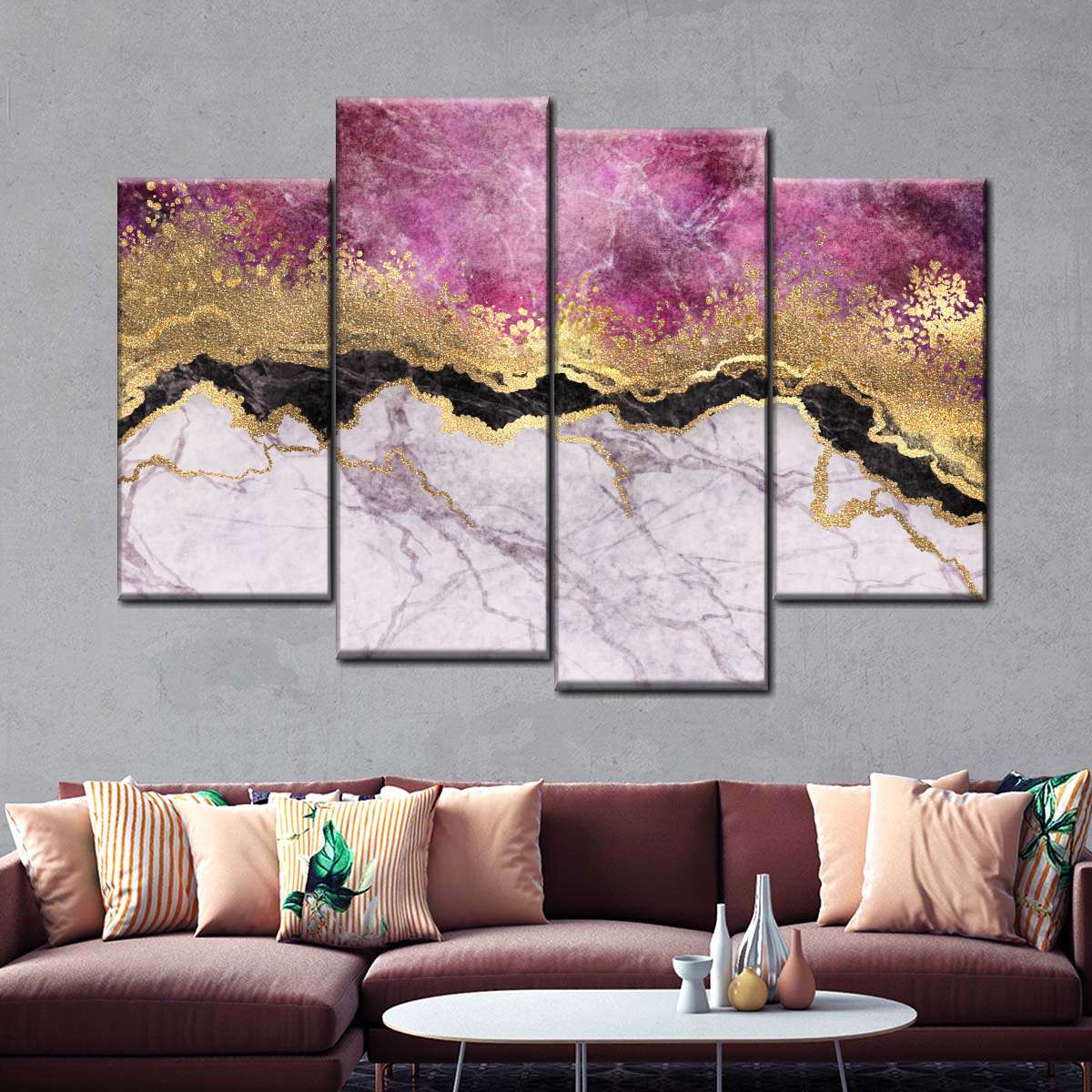 Pink And Gold Abstract Wall Art